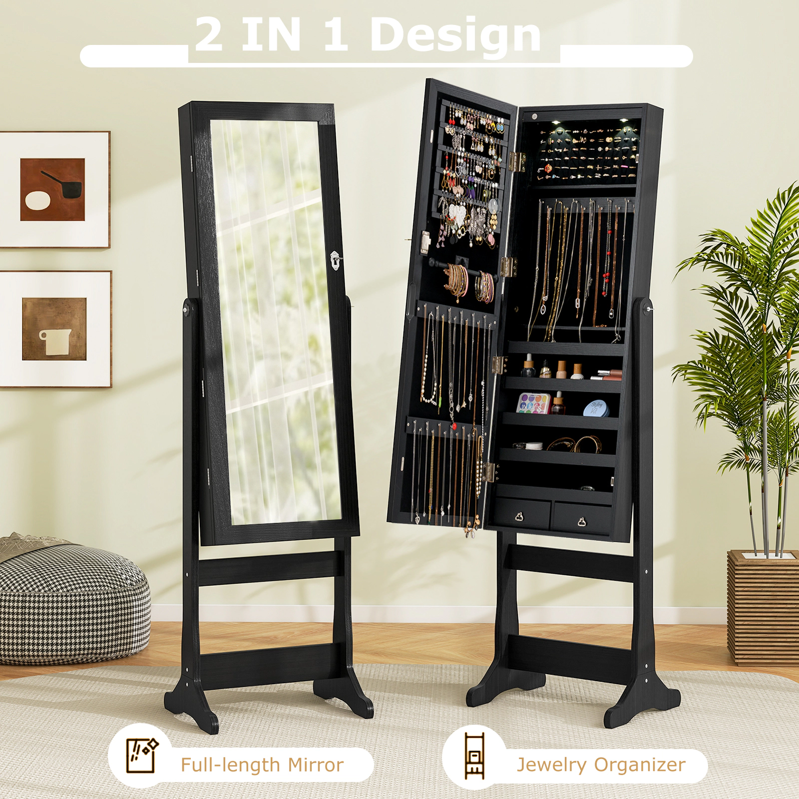 Hivvago Freestanding Jewelry Cabinet with Lights