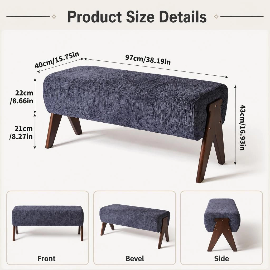 GOODSILO Rectangular Upholstered Chenille Foot Ottoman Extra Seating Bench