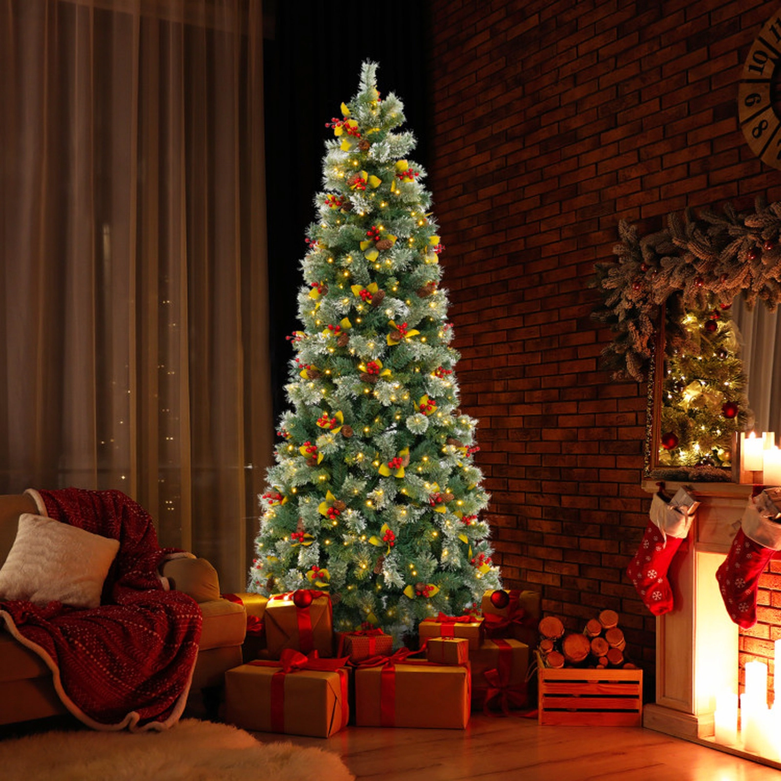 SUGIFT 7.5-ft Pre-Lit Artificial Christmas Tree with 1096 Branch Tips 460 LED Lights and 8 Light Modes