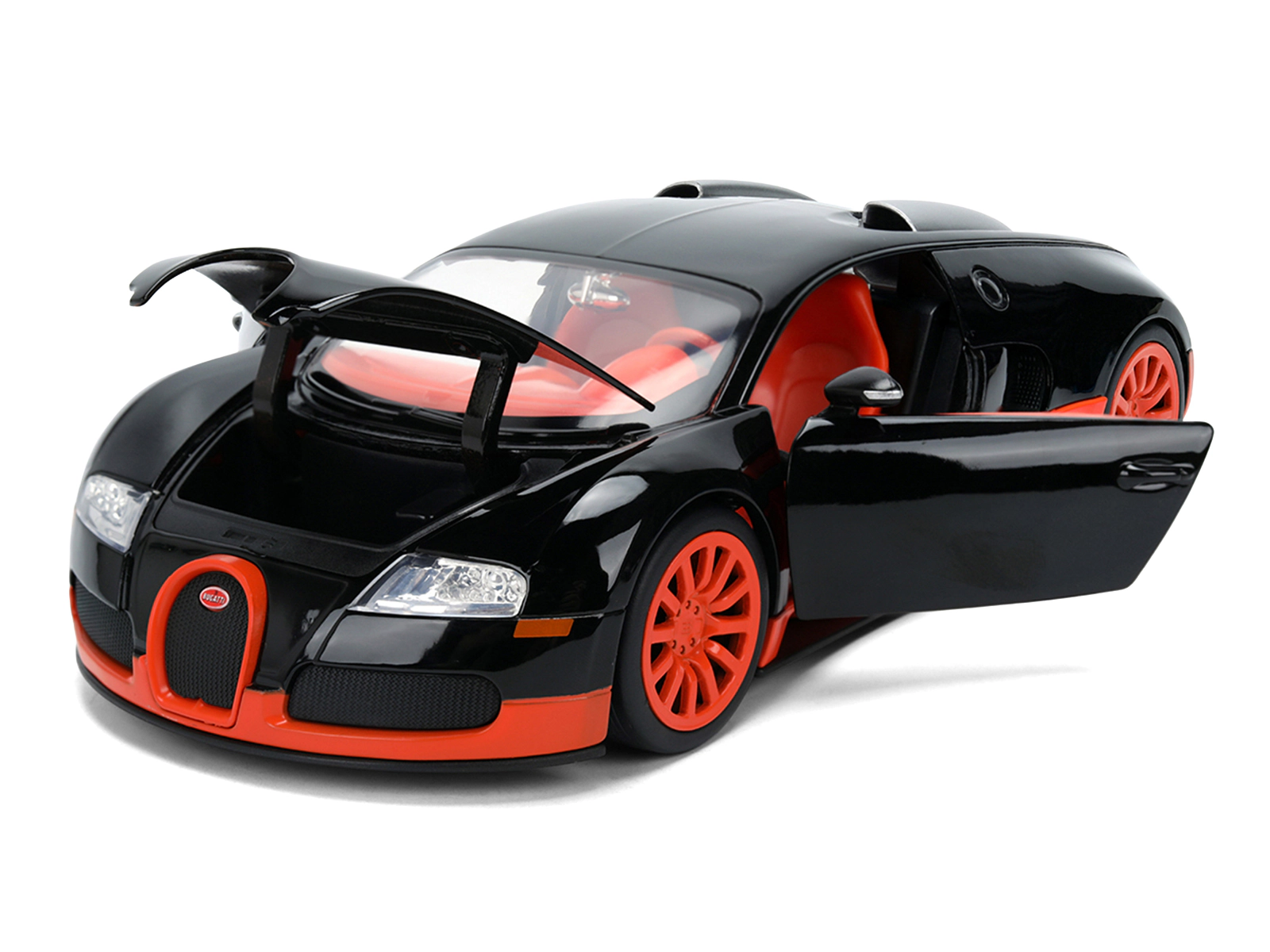 Jada 2011 Bugatti Veyron Black with Orange Accents and Orange Interior "Hyper-Spec" Series 1/24 Diecast Model