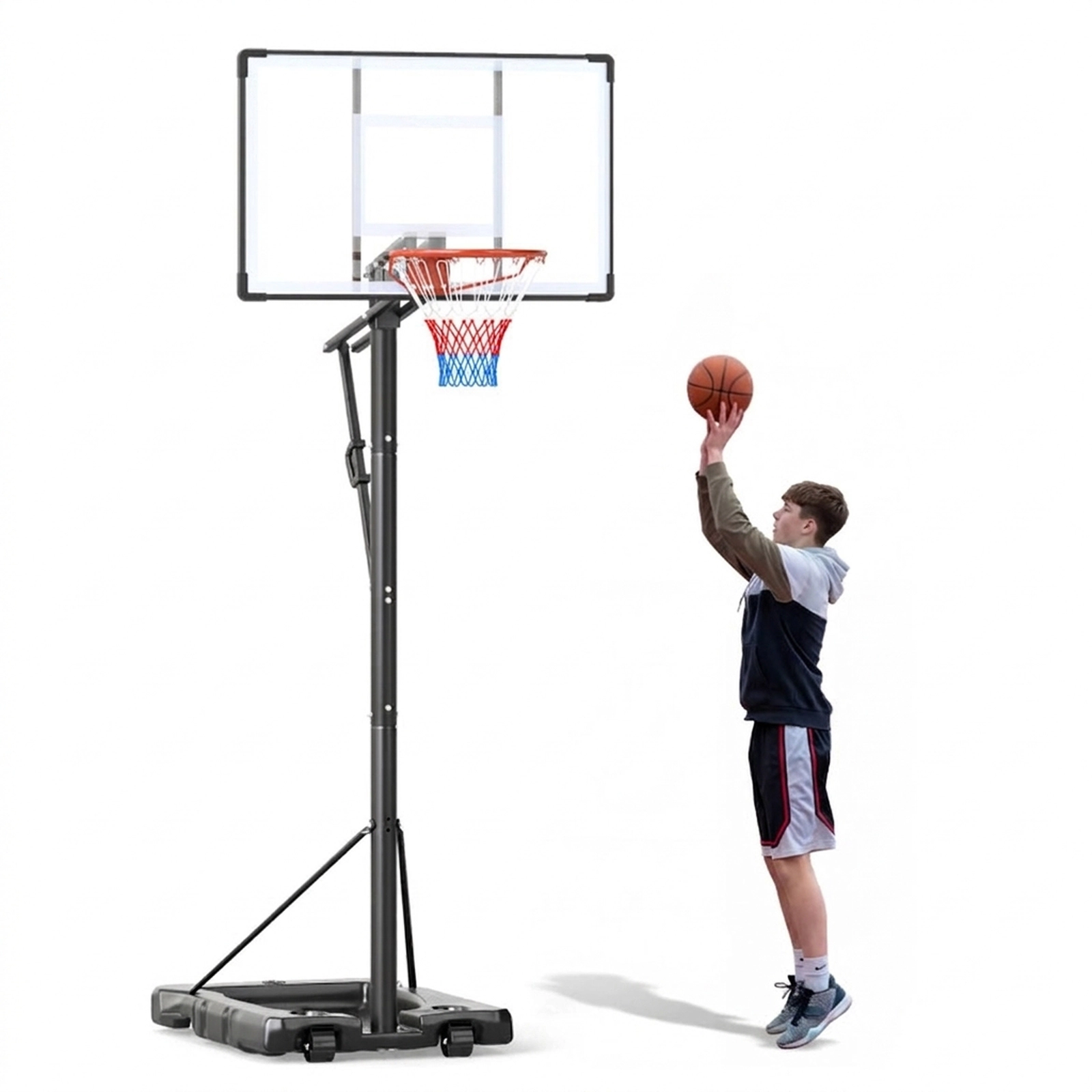 SUGIFT 10-ft 3-Section Pole Portable Basketball Hoop with 43-in PC Backboard and 97-lb Fillable Base