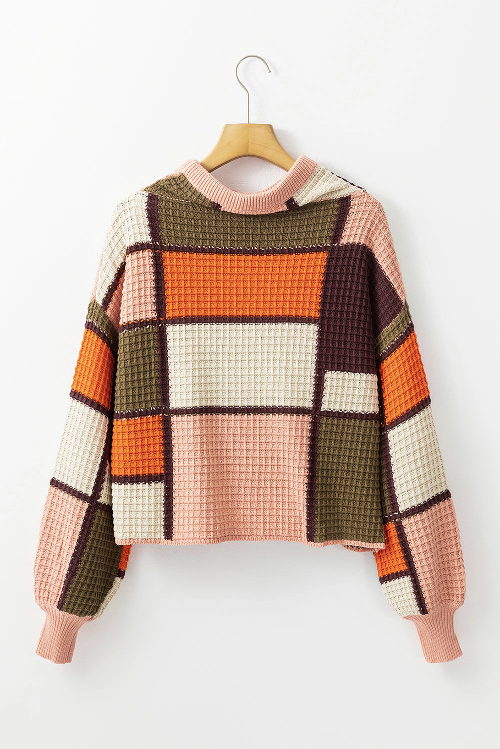 Threaded Pear Women's Zoey Waffle Knit Drawstring Mock Neck Sweater