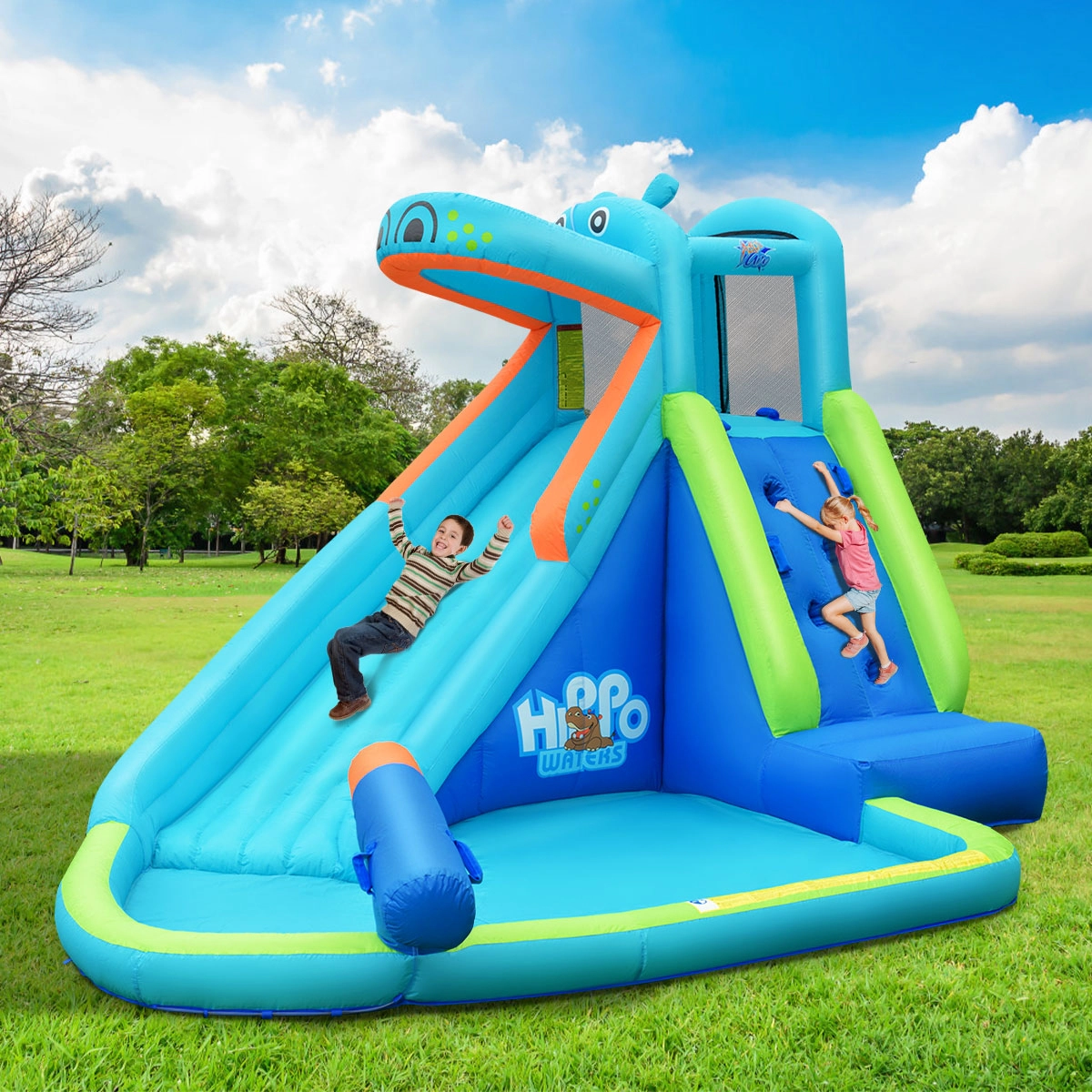 LJG Kids Inflatable Water Pool with Splash and Slide without Blower