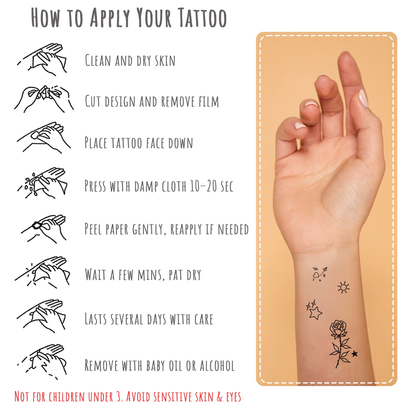 Wrapables Tiny Small Temporary Finger and Hand Tattoos for Women
