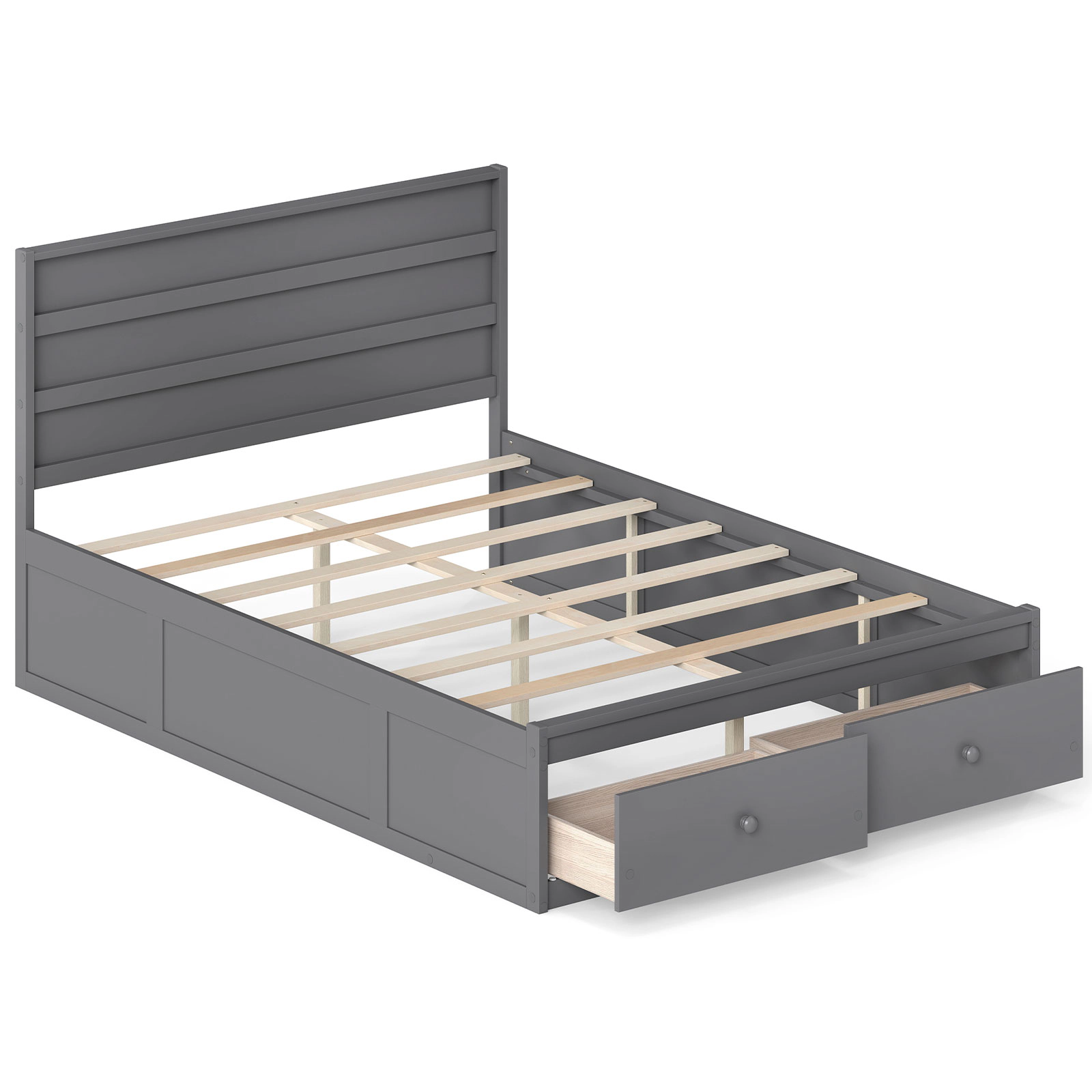 LJG Full Wooden Platform Bed Frame with Storage Drawers