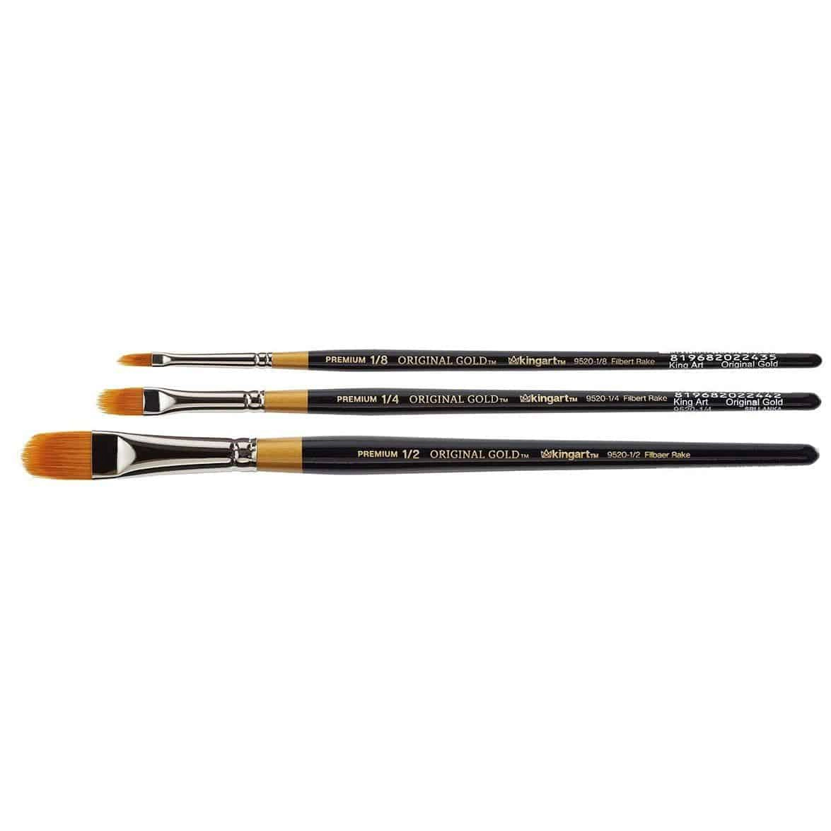 KINGART Original Gold 9520 Filbert Rake Brush Set - 3 pc Golden Taklon