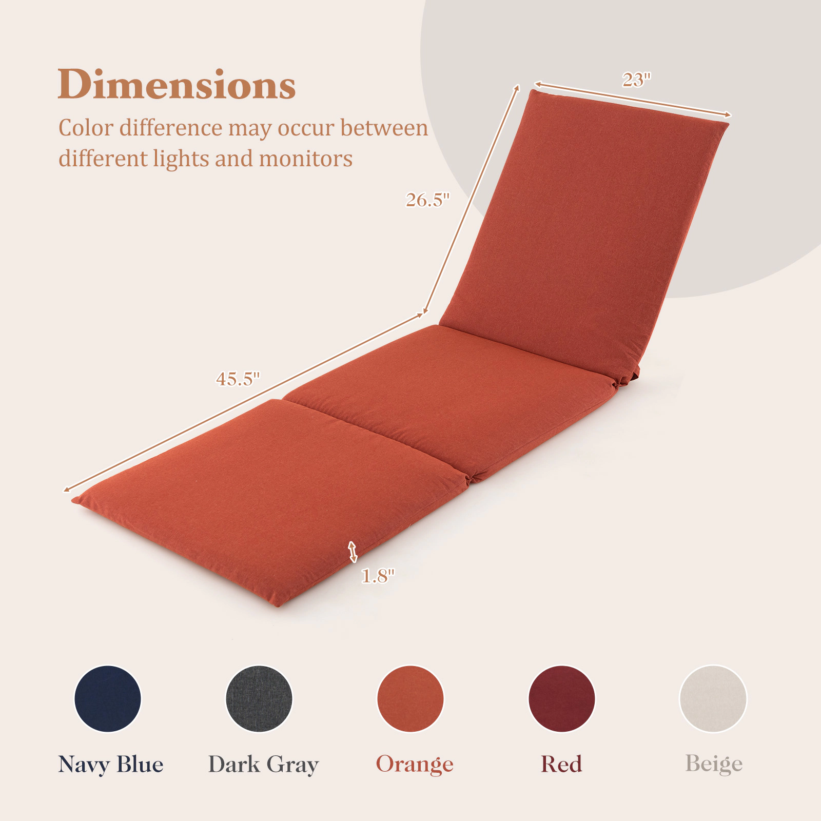 SUGIFT Orange Tri-Fold Foam Padded Outdoor Chaise Lounge Pad with Hook and Loop Straps 72-in W 23-in D 1.8-in H