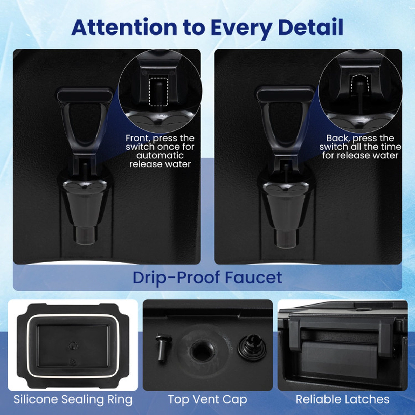 SUGIFT 13.2-gal Black Triple-Layer Insulated Beverage Dispenser with Drip-Proof Faucet and Handles