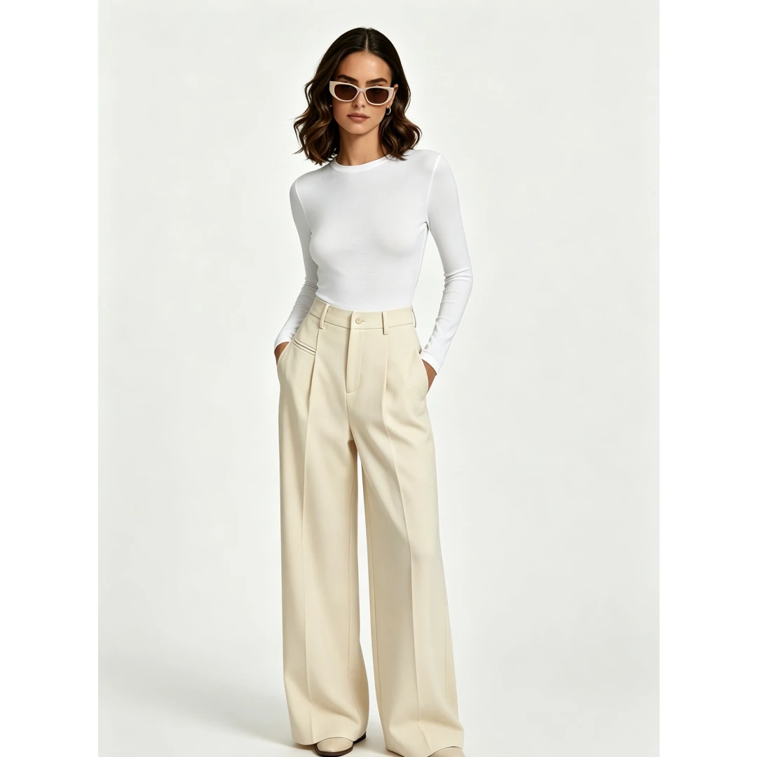 Coolmee Womens High Waist Business Palazzo Pants Elegant Wide Straight Leg Long Trousers with Pocket