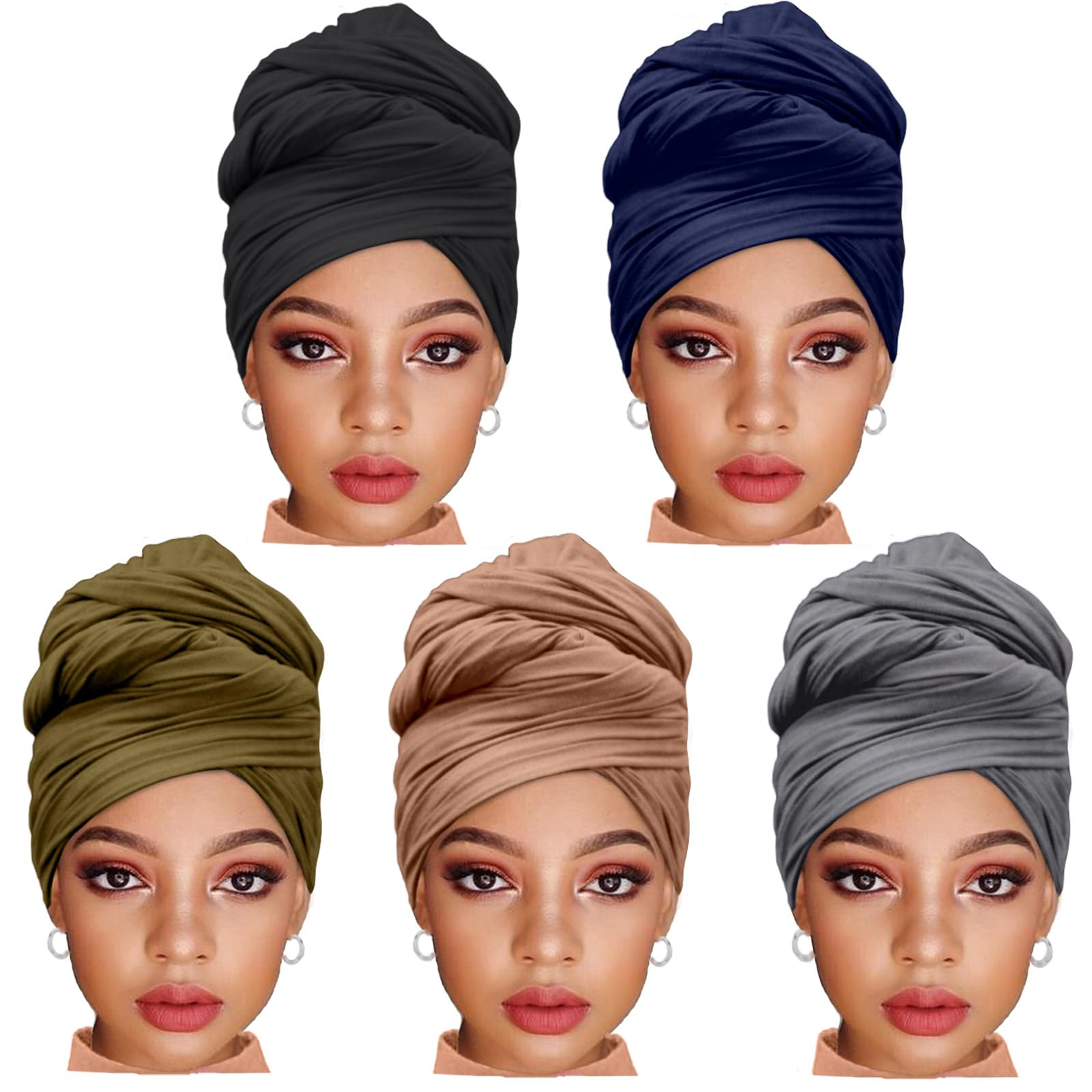 5 Pcs Stretch Jersey Turban Headband for Women, Soft Breathable Lightweight Tie Head Wraps, Suitable for Black Women