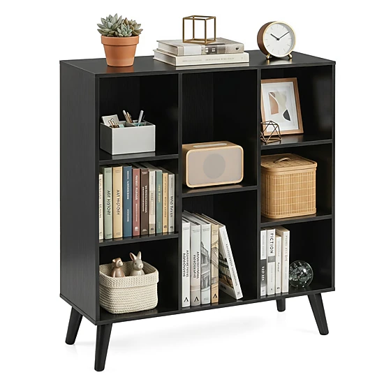 SlickBlue 8-Compartment Bookcase with Open Shelves and Display Storage