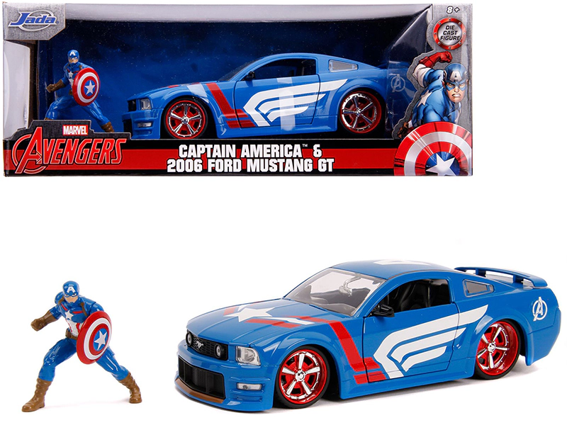 Jada 2006 Ford Mustang GT with Captain America Diecast Figurine "Avengers" "Marvel" Series 1/24 Diecast Model