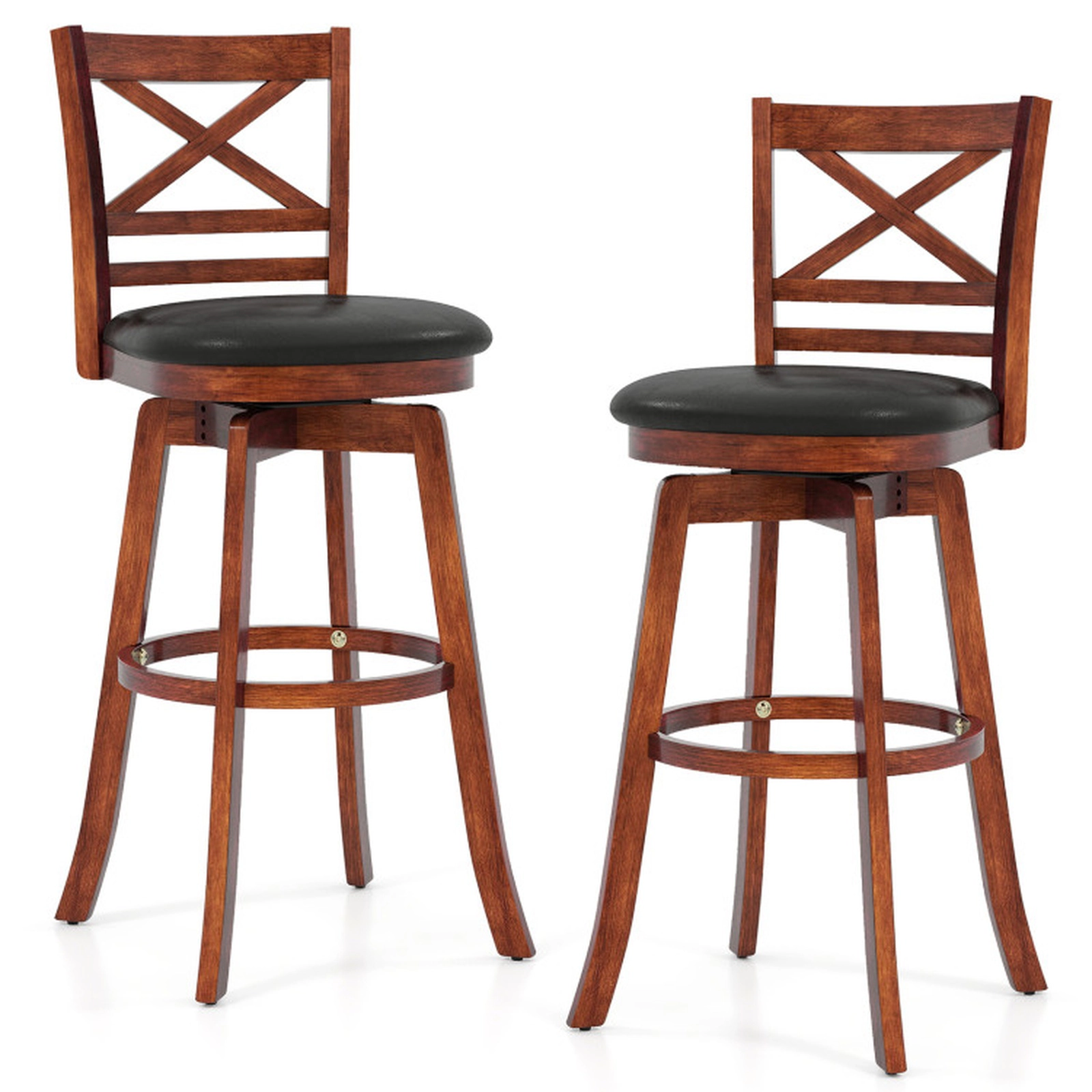 SUGIFT Set of 2 Counter-Height Swivel Bar Stools, PU Leather, Curved Backrest and Footrest