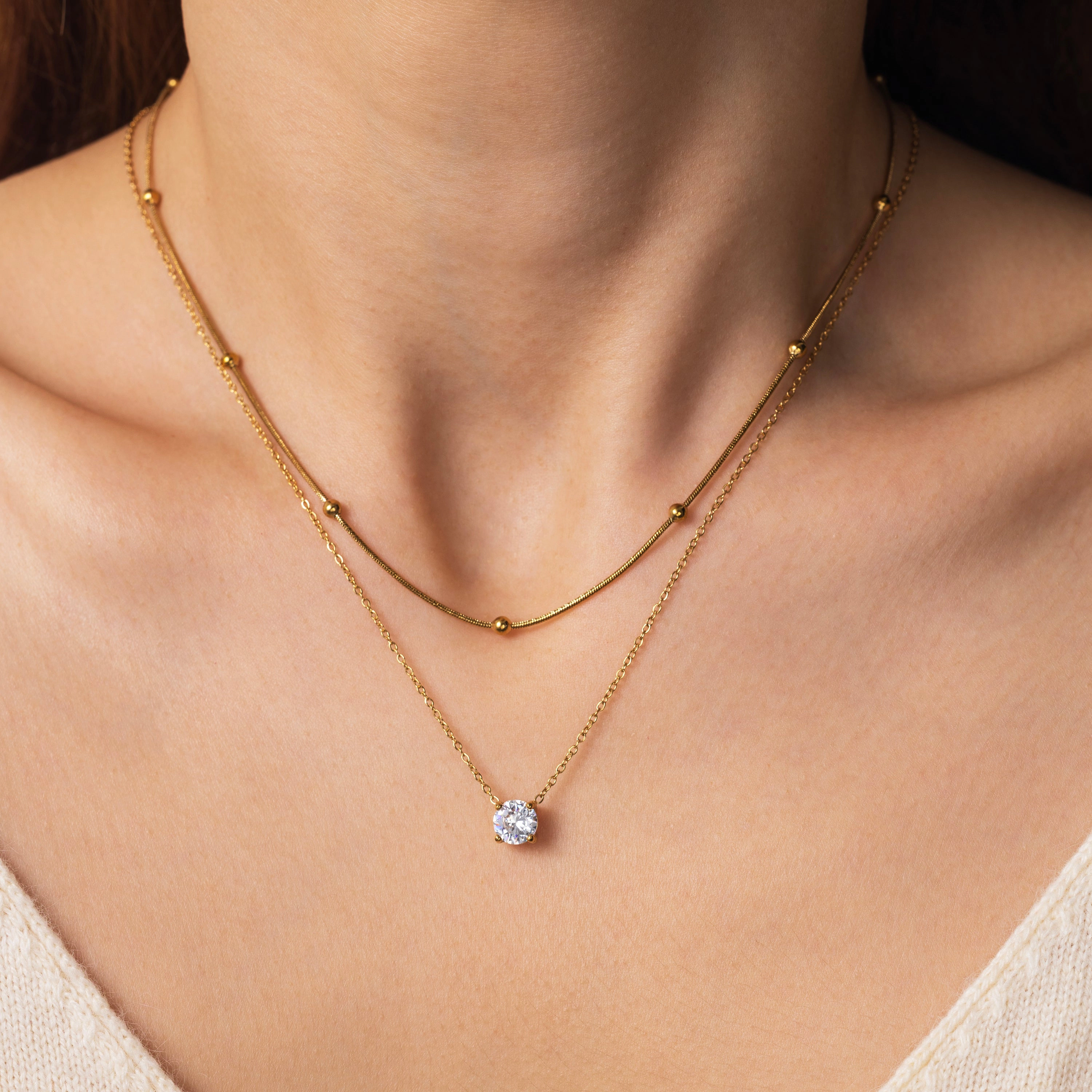 Mint & Lily Women's Layered Double Chain Necklace Set