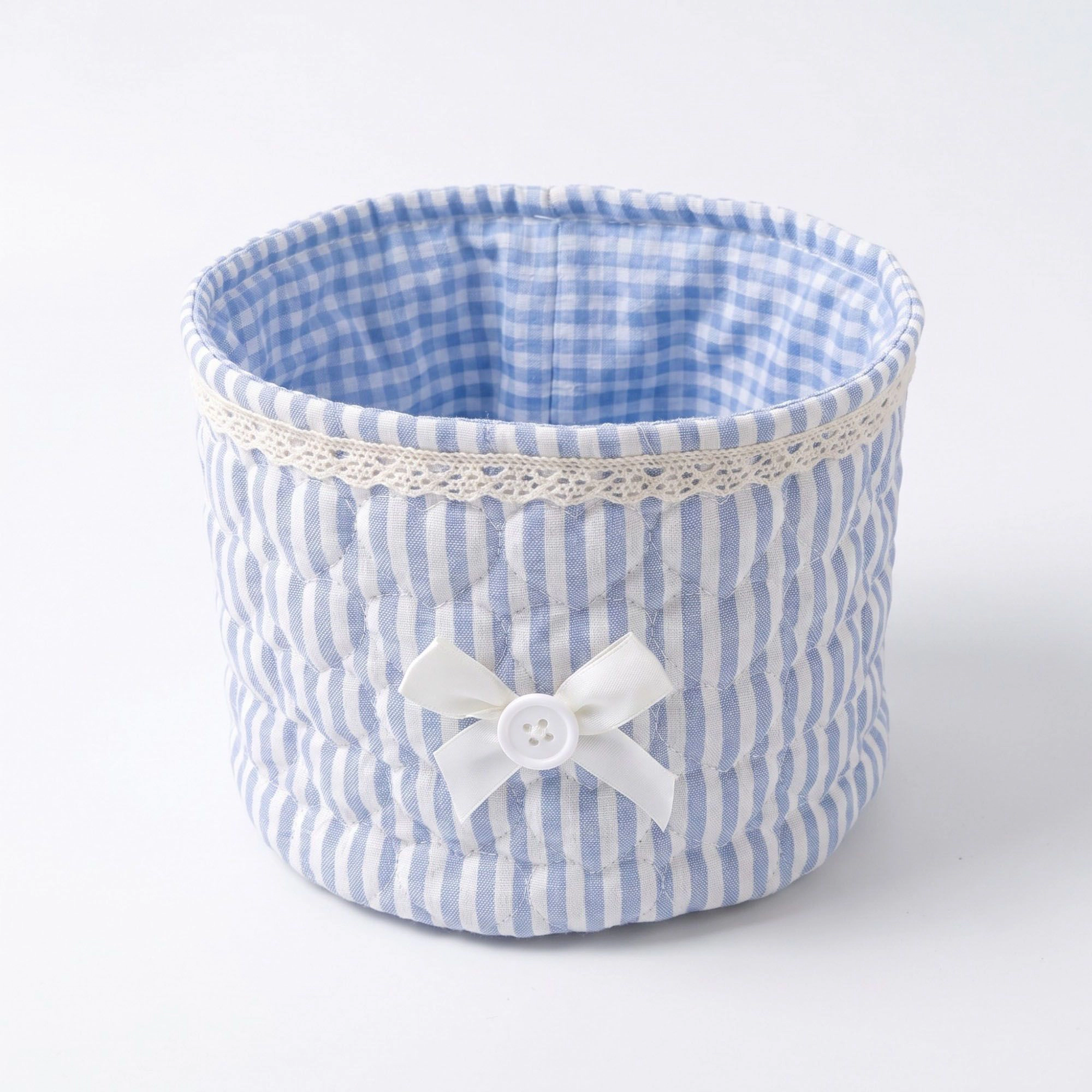 Alilang Unisex Quilted Fabric Storage Basket with Lace Trim and Bow