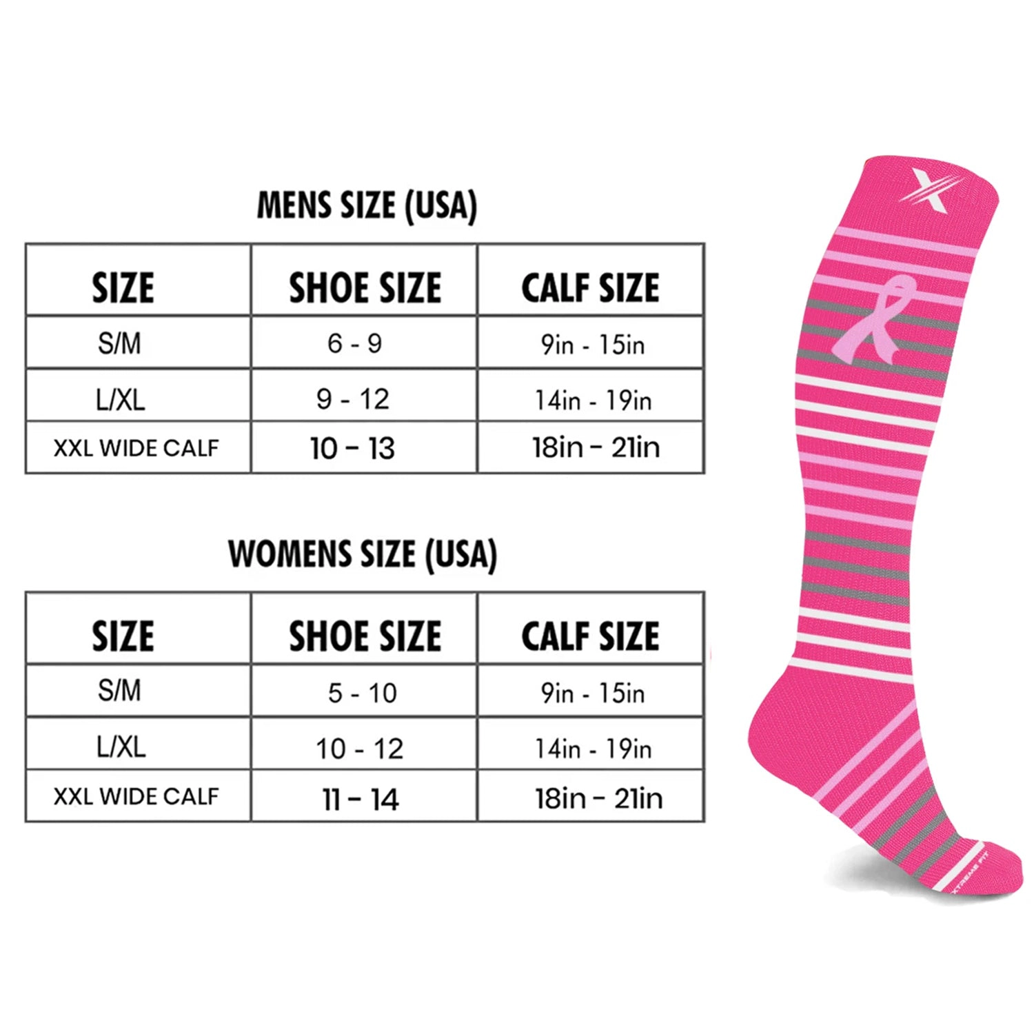 Extreme Fit Cancer Awareness Compression Socks - Knee High For Running 3 Pair
