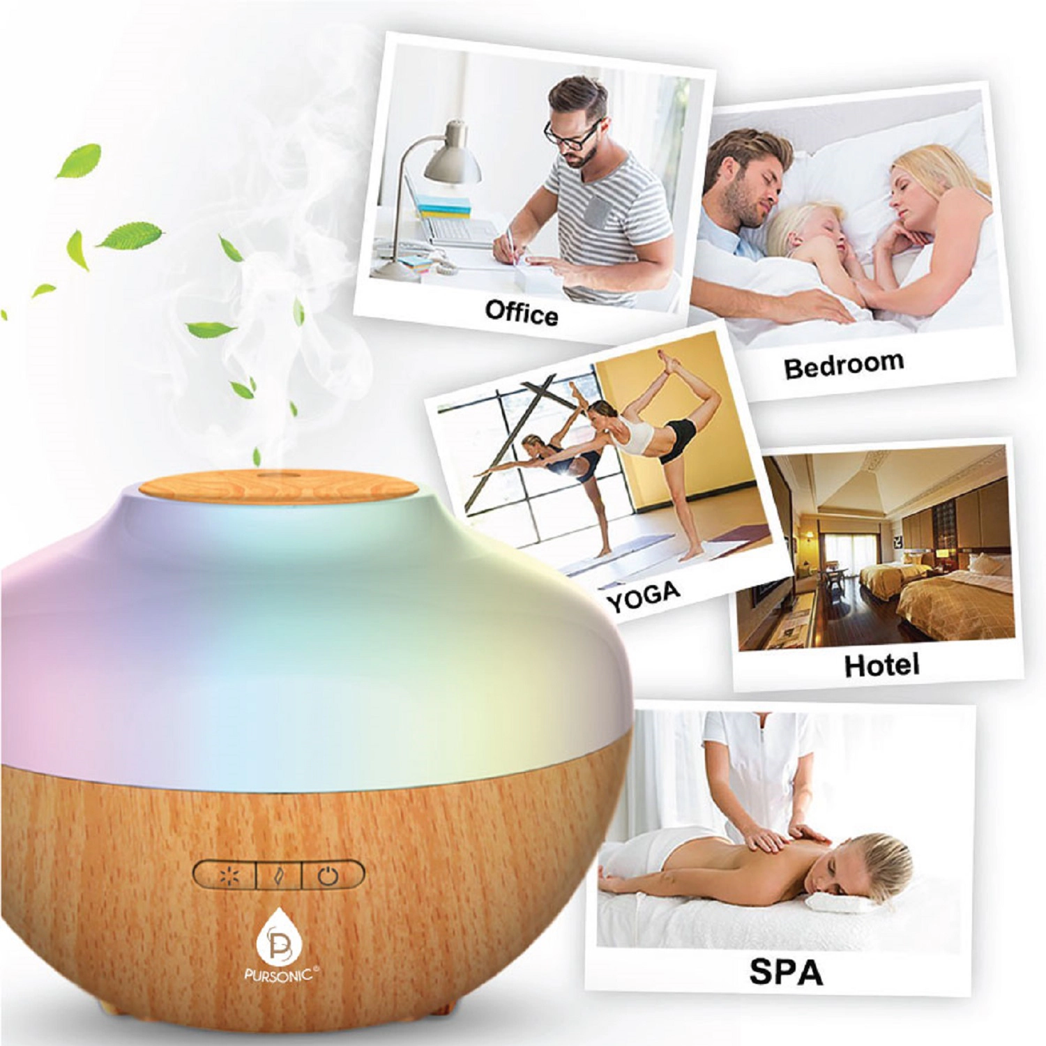 Pursonic Women's Self-Care Wellness Bundle: 7-Color LED Therapy Face Mask, Ultrasonic Diffuser & 6 Essential Oils
