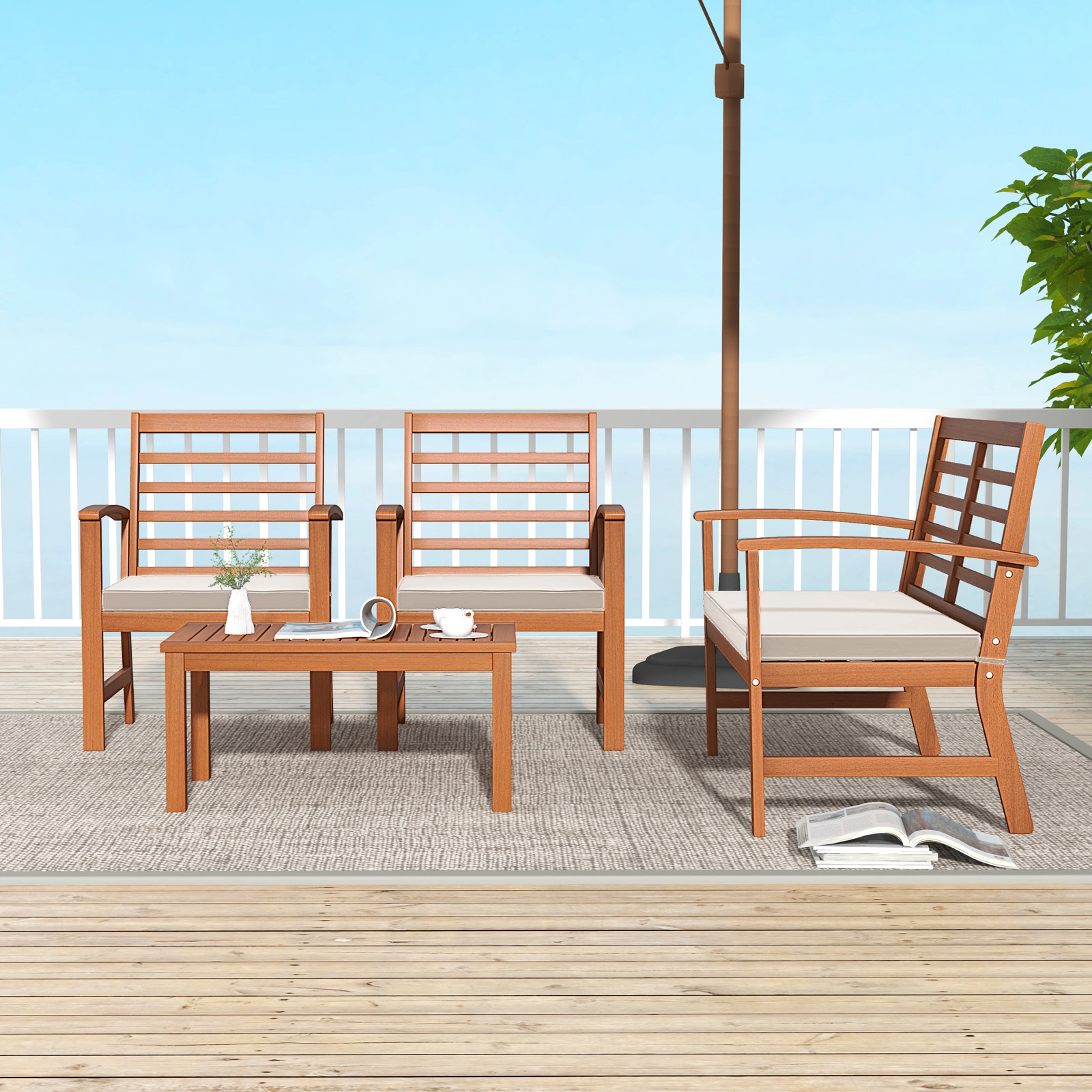 LJG 4 Pieces Outdoor Furniture Set with Stable Acacia Wood Frame