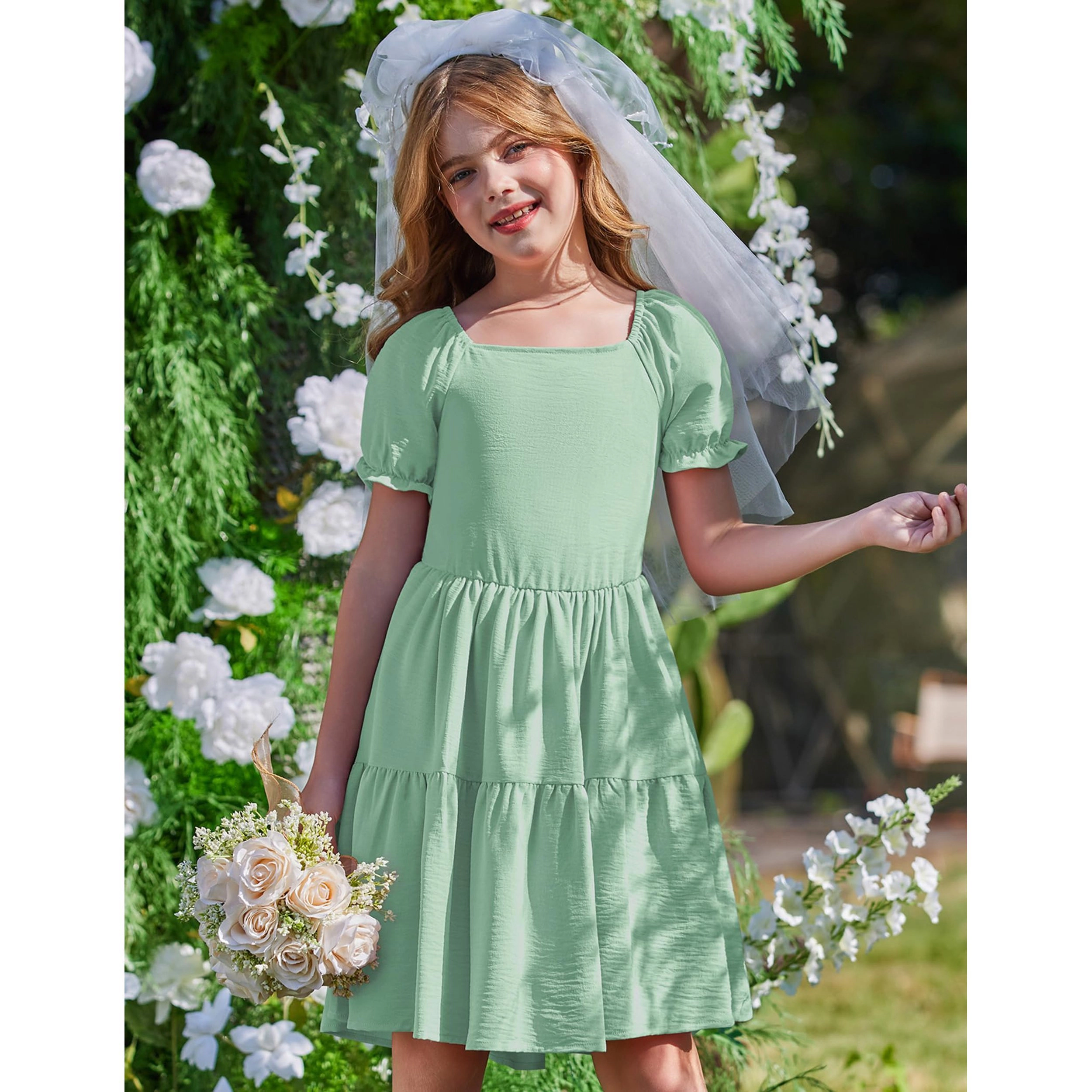 Arshiner Little Girl Summer Dresses Tie Back Beach Easter Casual Girls Midi Twirly Dress