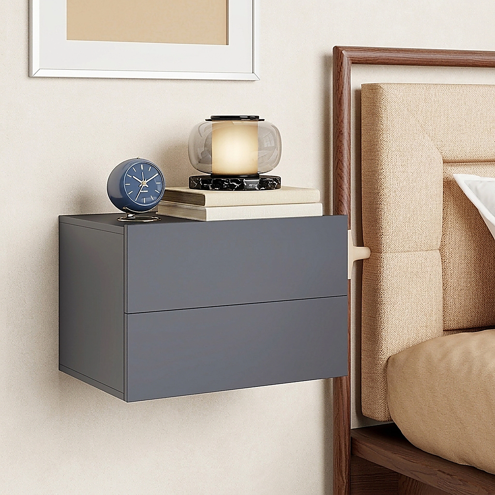 SUGIFT Floating 2-Drawer Nightstand with Wall Mounting 16.5-in W 12-in D 11.5-in H in Gray