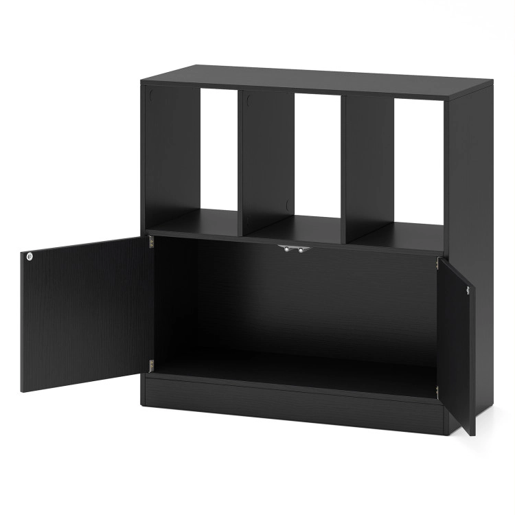 Hivvago 3-Cube Bookcase with Doors 3-Tier Cubic Bookshelf Open Compartments and Cabinet
