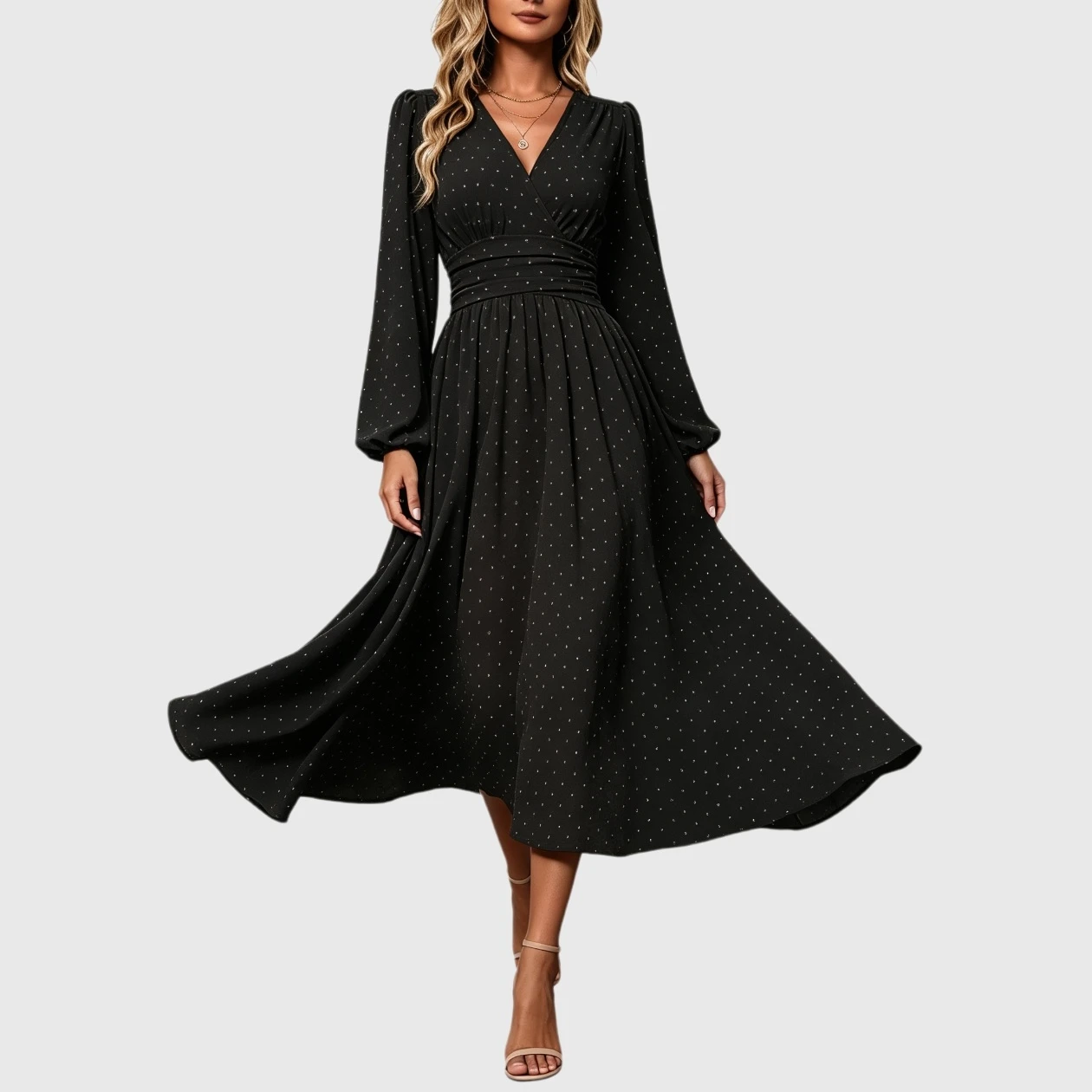 YesFashion Women's Long Sleeve Maxi Dress Casual V Neck A Line Flowy Party Dresses