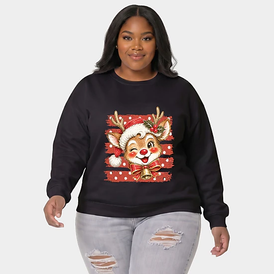 Simply Sage Market - Women's Plus Sweatshirt - Reindeer Stripes and Polka Dots