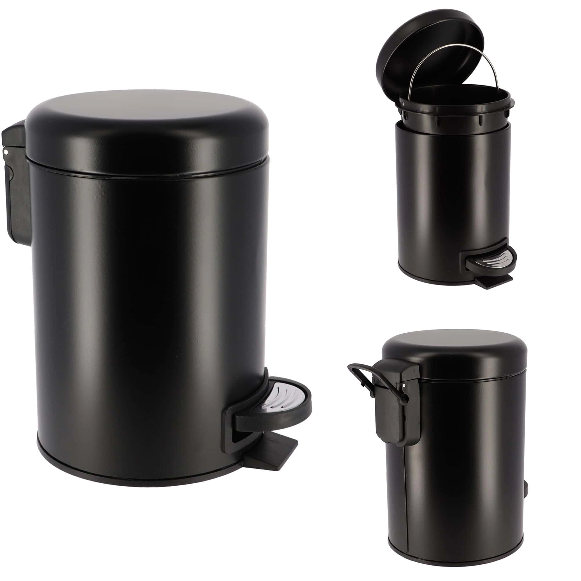 Evideco French Home Goods 3-Quart Metal Step Trash Can - Compact Soft-Close Bathroom Bin