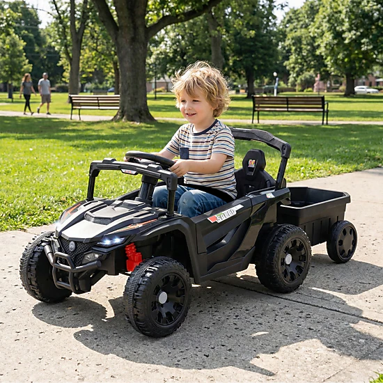 12V Toddler Tractor Ride On Farm Trailer Parent Remote 3-Speed Control Music Battery Level Display Ages 3+ Dark Gray