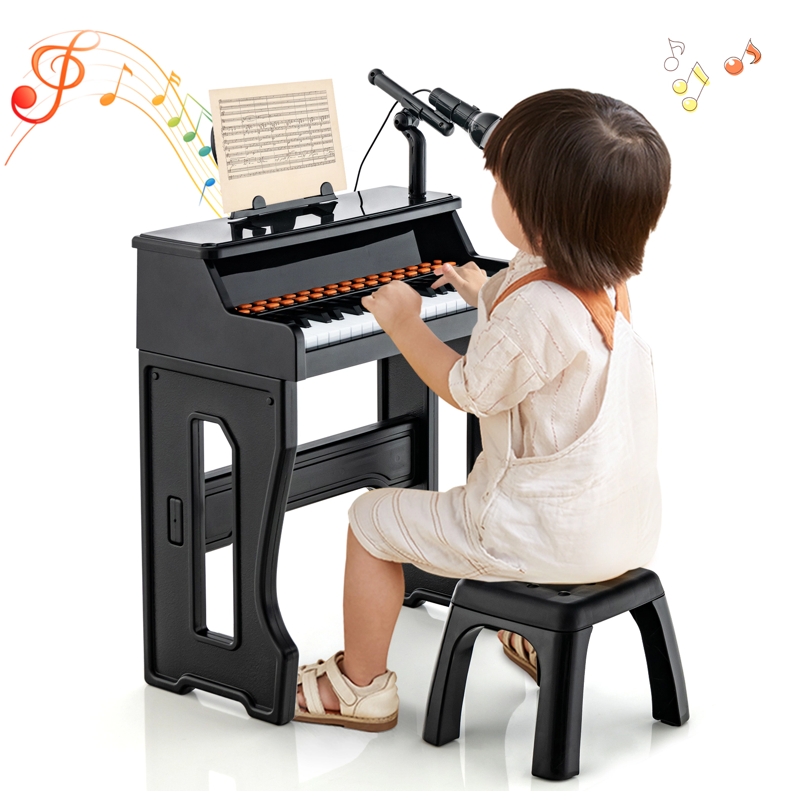 SUGIFT Black 37-Key 110-lb Stool Capacity Kids Piano Keyboard with Microphone and Detachable Music Stand