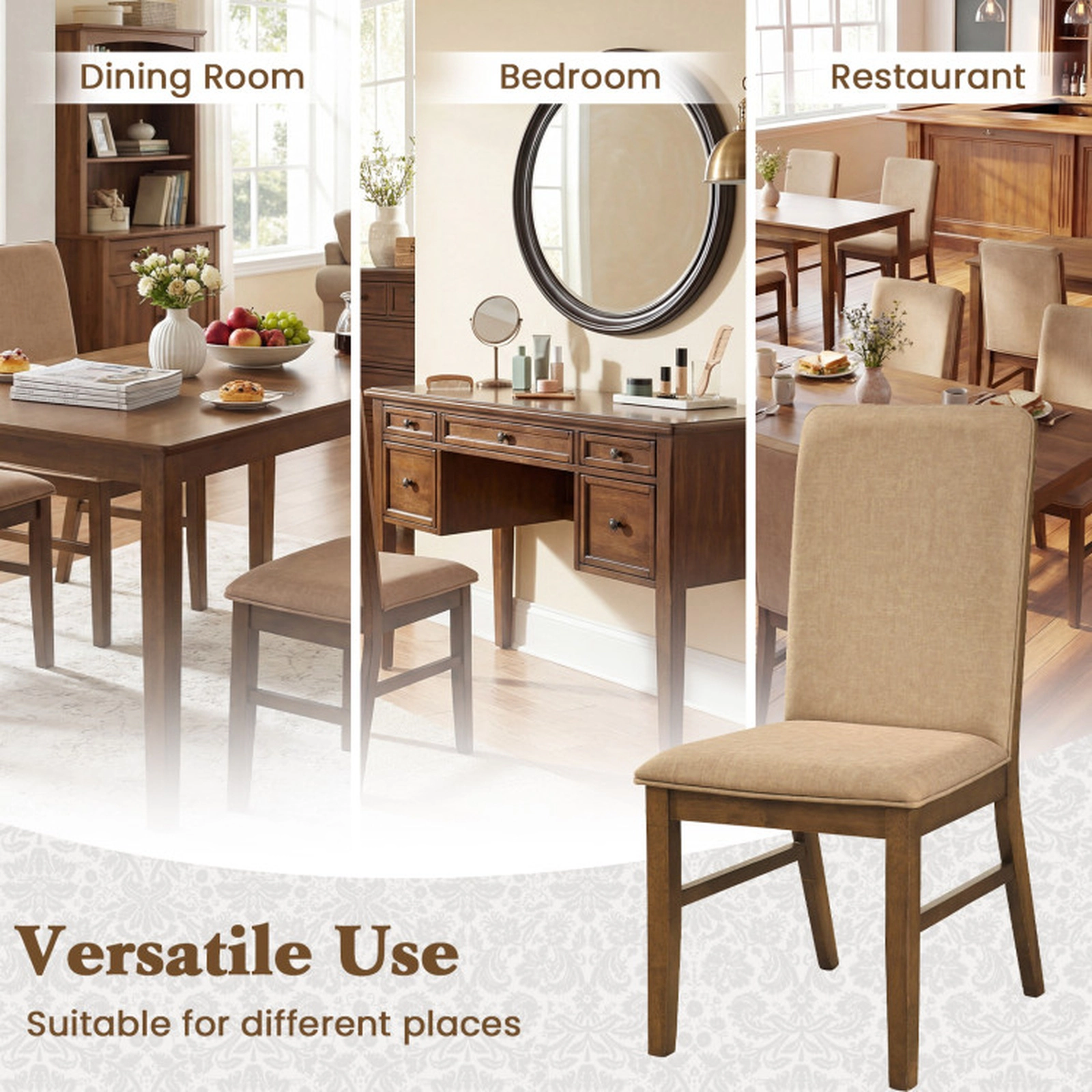 SUGIFT Set of 4 Brown Upholstered High Back Dining Chairs with Linen Seat 23.5-in W 38-in H 330-lb Per Chair