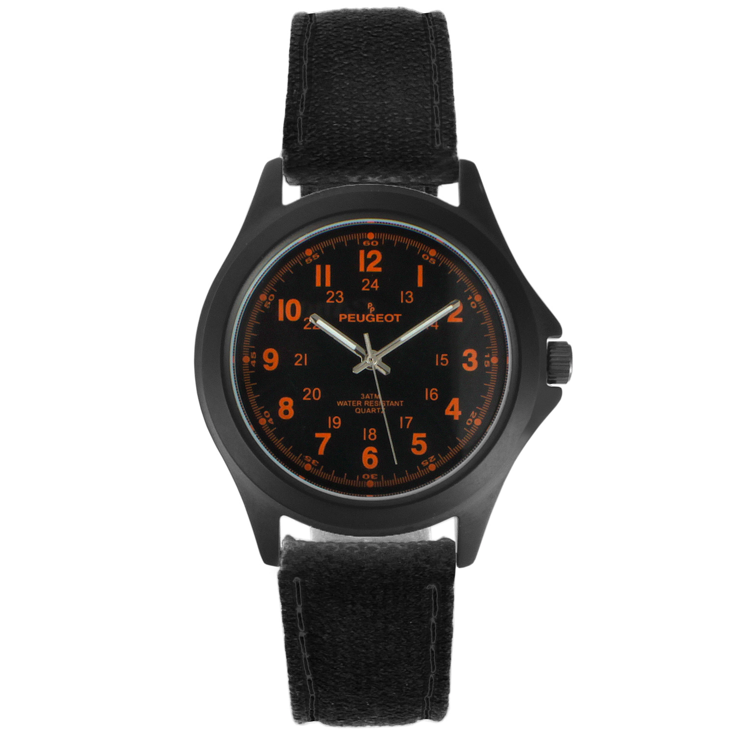 Peugeot Men's 40mm Military Dial Sport Watch with Black Canvas Strap