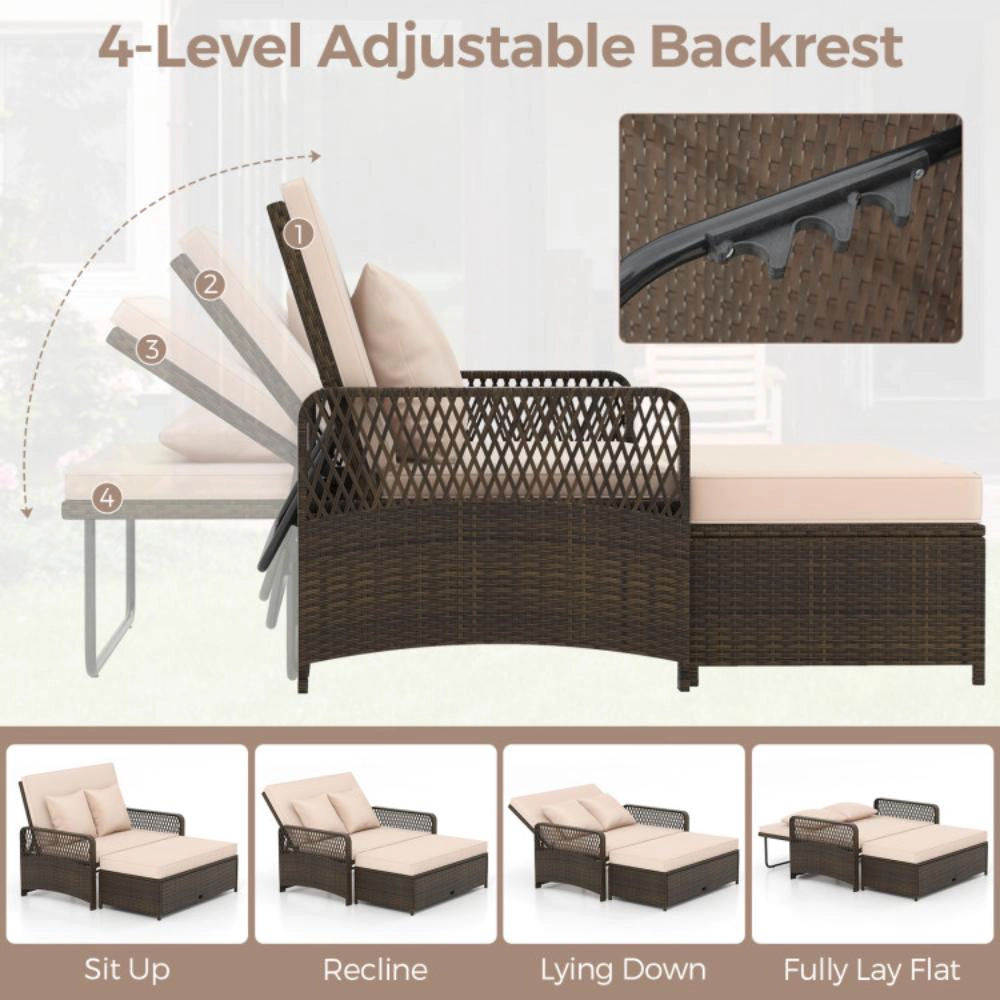 Hivvago Patio Adjustable Wicker Daybed With 4-Level Backrest And Soft Cushions