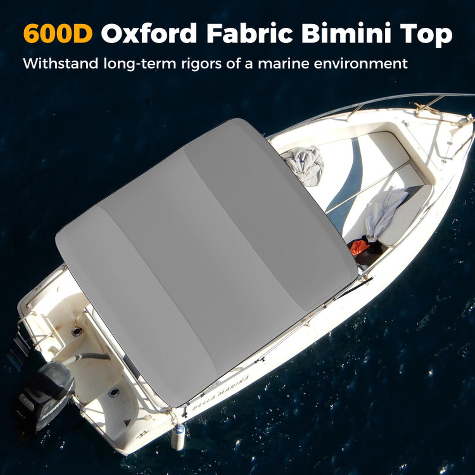 SUGIFT 4-Bow 8-ft Aluminum Boat Bimini Top Sun Shade Canopy with Storage Boot Deck Mounts and Straps