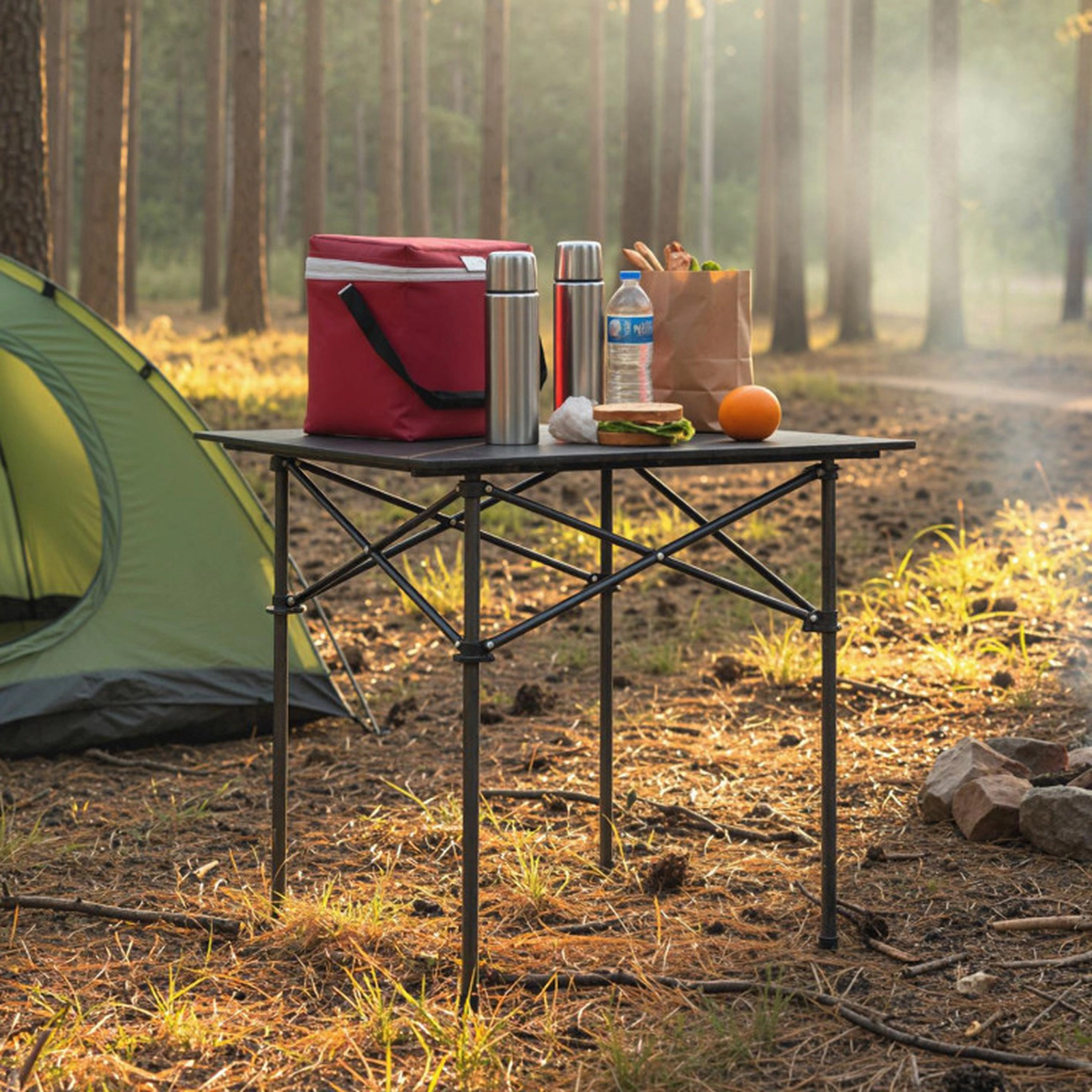 SUGIFT 28-Inch Square Roll-Up Aluminum Camping Table, 150-Lb Capacity, Carrying Bag