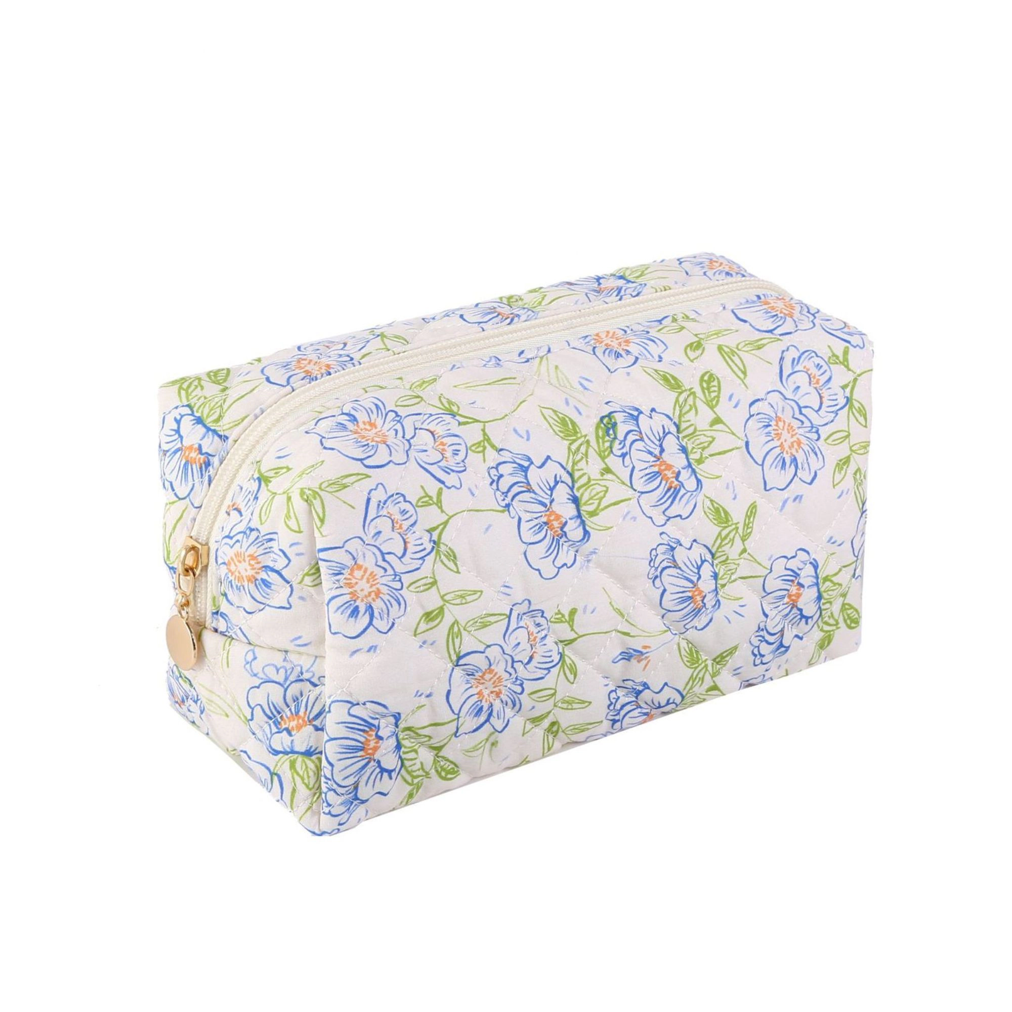 Alilang Women Floral Quilted Makeup Bag Travel Cosmetic Toiletry Pouch with Zipper Closure