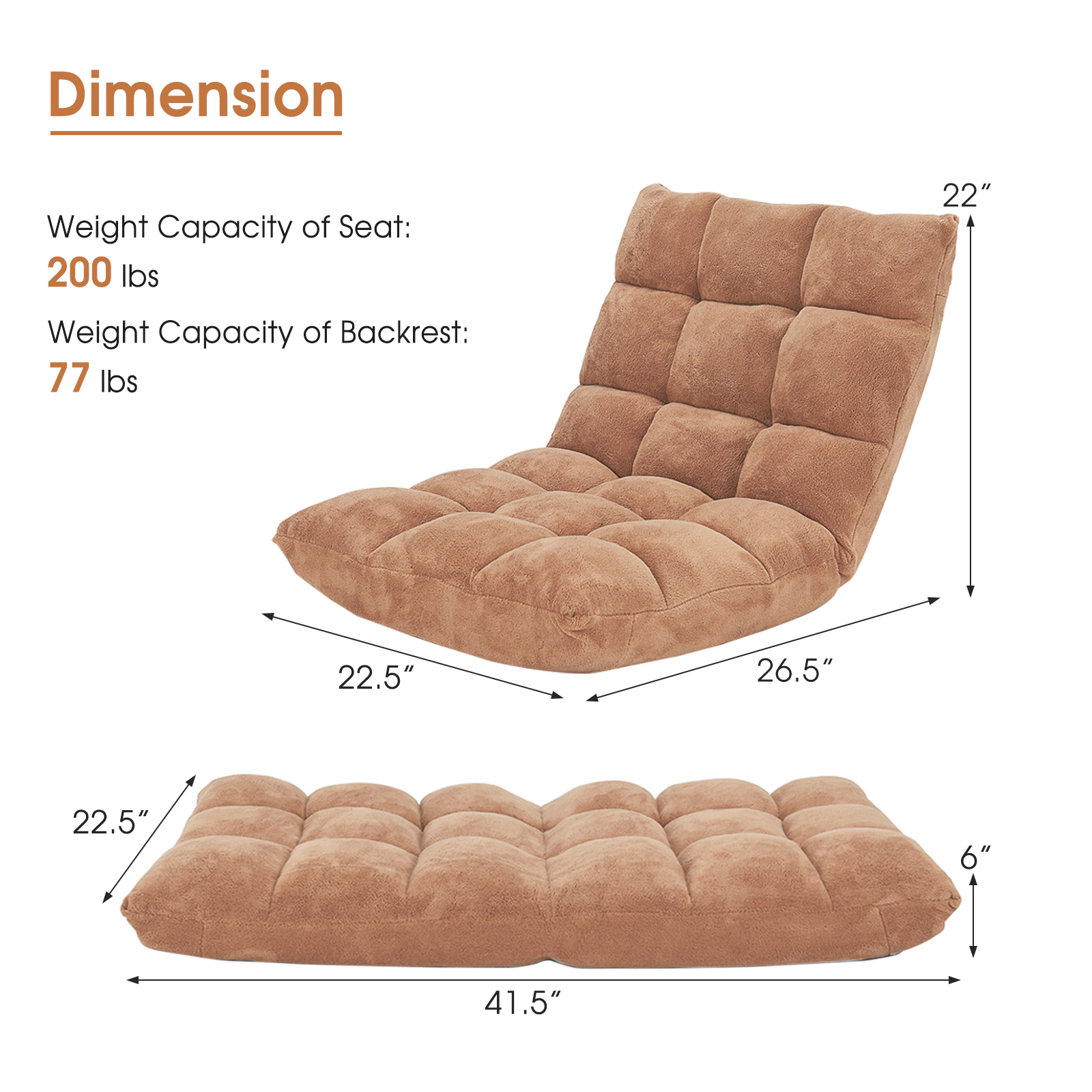 SUGIFT Adjustable 14-Position Cushioned Floor Chair 200-Lb Seat Capacity 77-Lb Backrest Capacity Beige