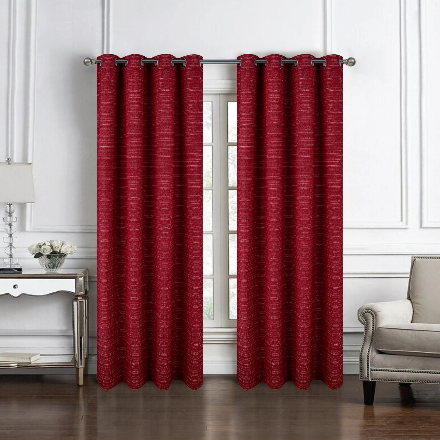 RT Designer Collection Kensington Jacquard Foam Backed Luxurious Decorative Grommet Curtain Panel 54" x 95" Red