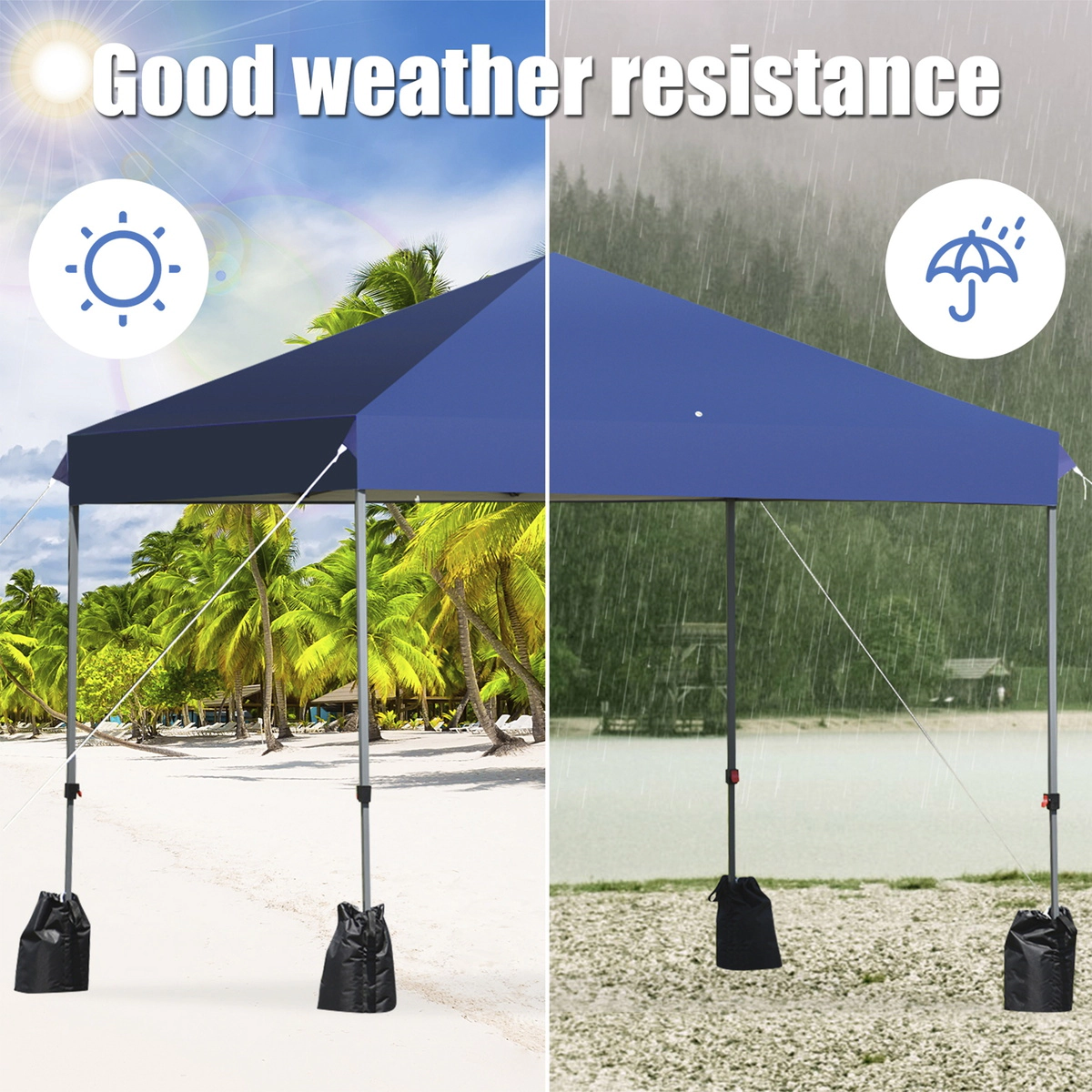 SUGIFT Blue 8-ft by 8-ft 3-Position Steel Frame Pop Up Canopy Tent with Drain Hole and Wheeled Bag