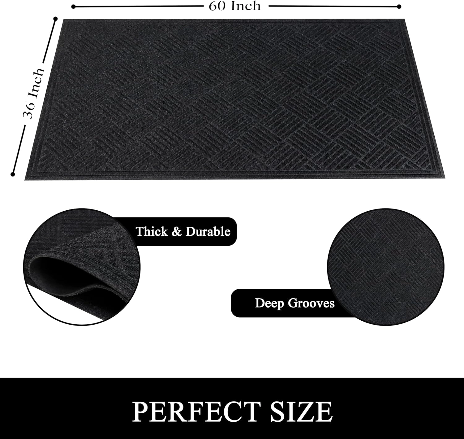 A1 Home Collections Polypropylene Heavy Duty Waterproof Indoor Outdoor Doormat Checkered Gray 36 x 60