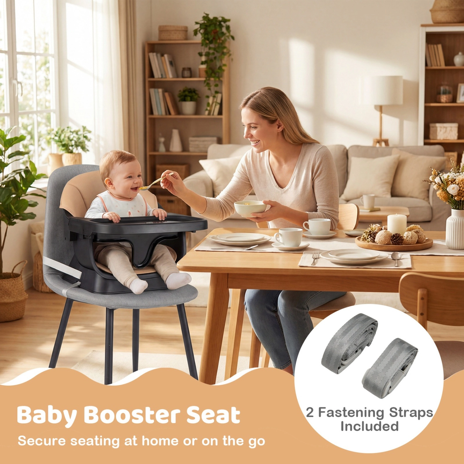 SUGIFT Solid Beech Wood Legs Booster Seat and Table 9-in-1 Convertible Baby High Chair