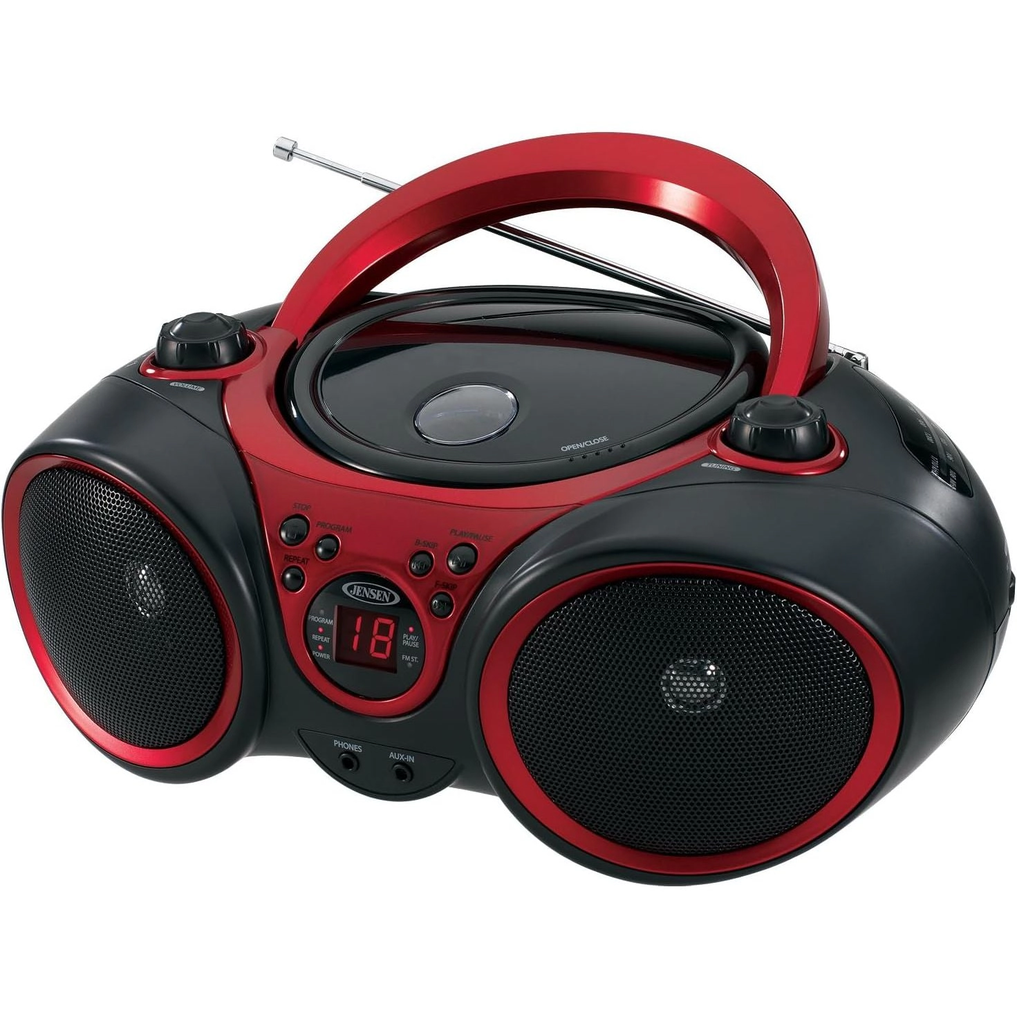 Jensen Portable Bluetooth CD Player with AM/FM Radio CD-490-RED