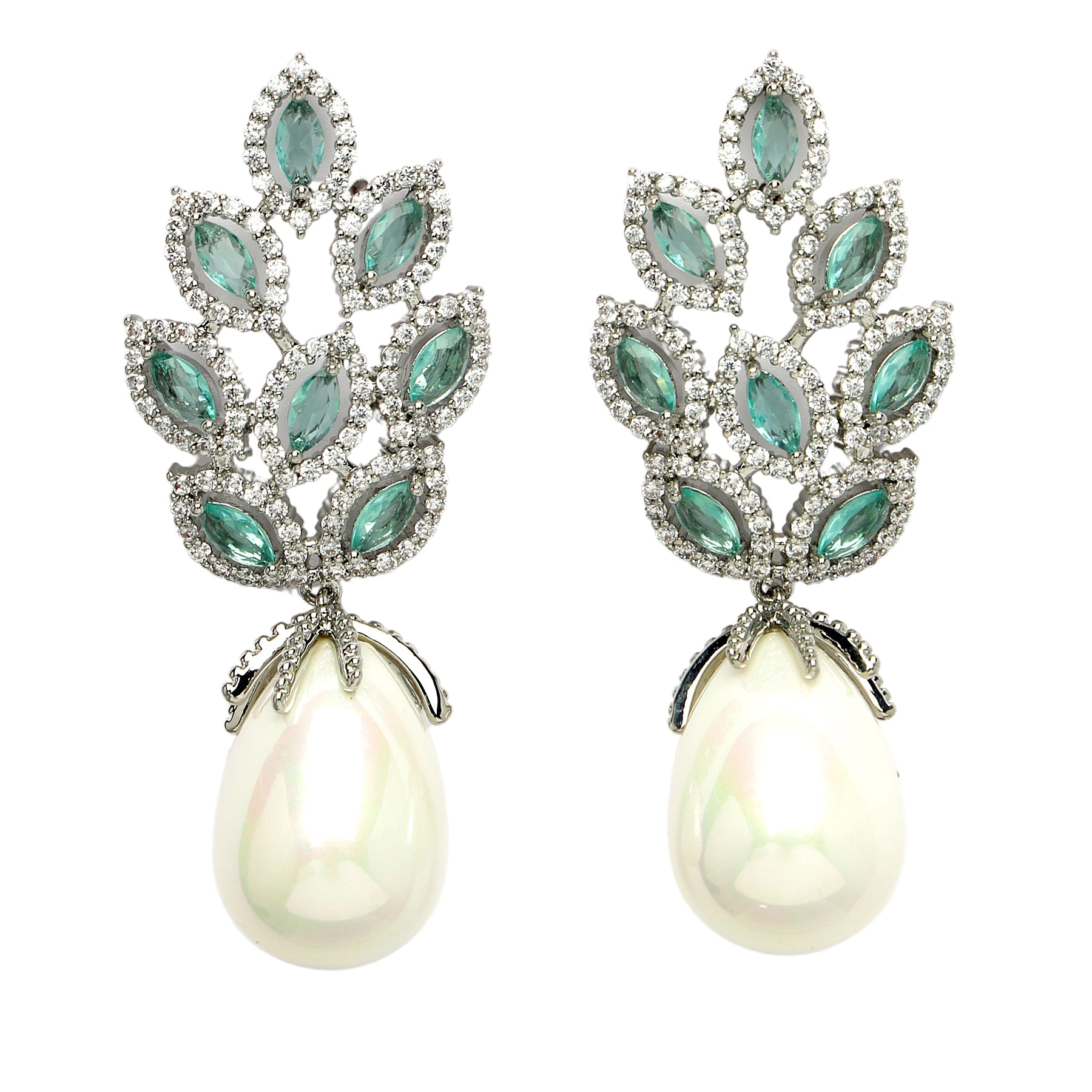 AGP PARIS Womens Diva Collection Elegant Leafy Zirconia Drop Earrings