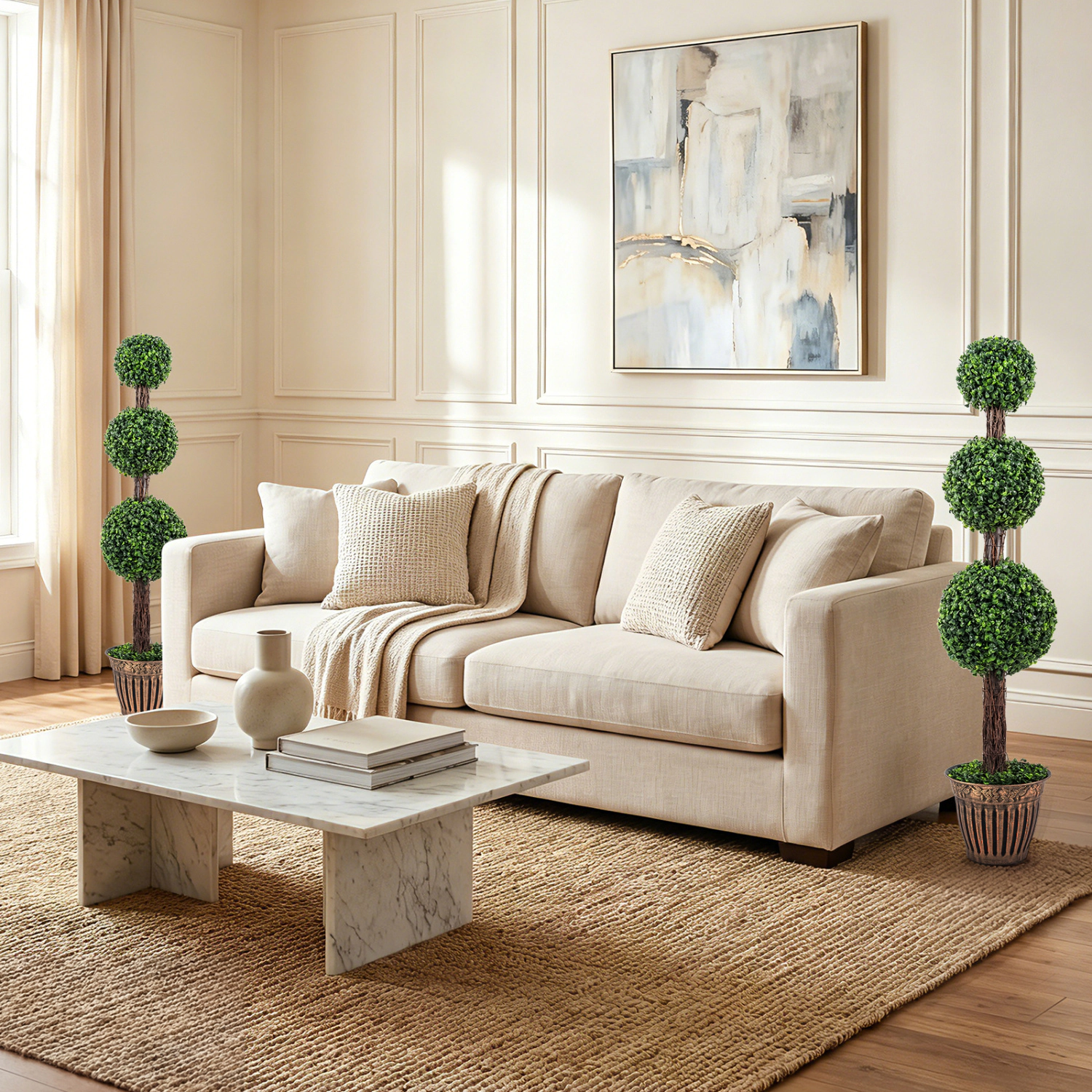 Slickblue Artificial Boxwood Topiary Tree 47in Triple Ball Potted Faux Greenery Entry Decor
