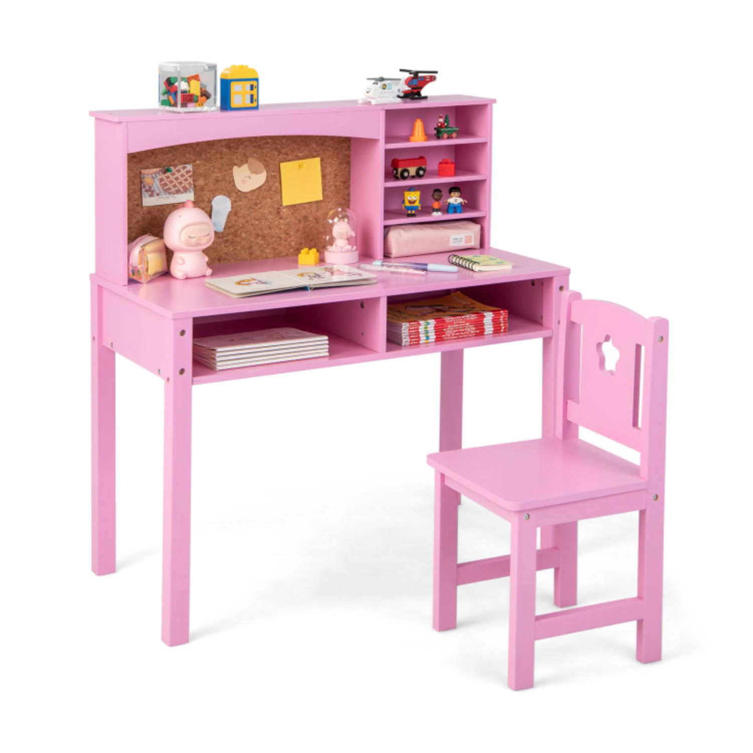 Hivvago Kids Desk And Chair Set With Hutch Bulletin Board For 3+