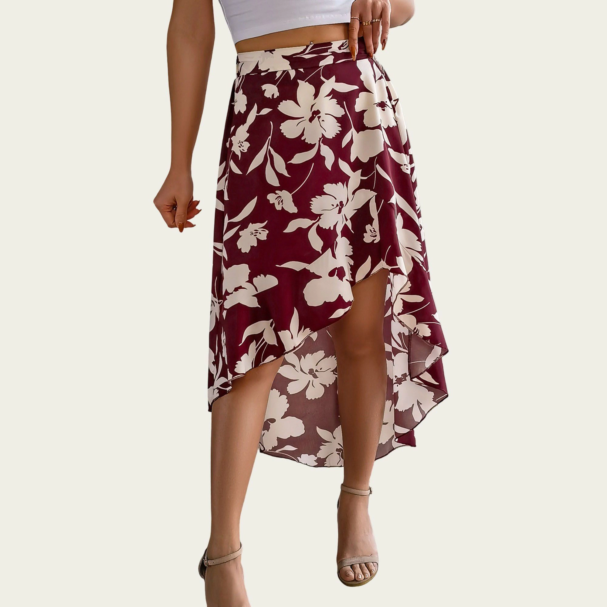 Anna-Kaci Womens Floral High Waist High-Low Skirt