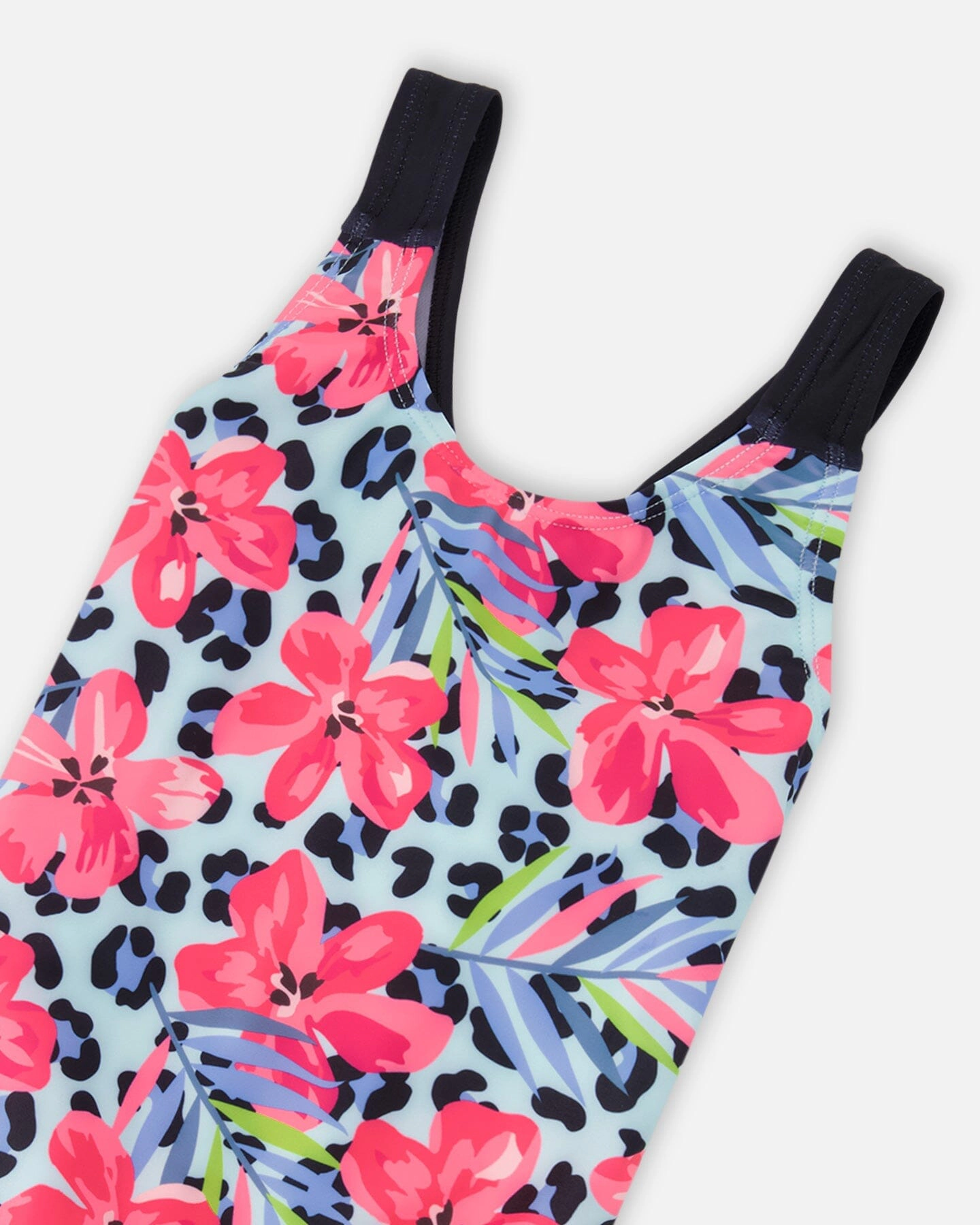 Deux par Deux Girls One-Piece Swimsuit Floral and Leopard Print