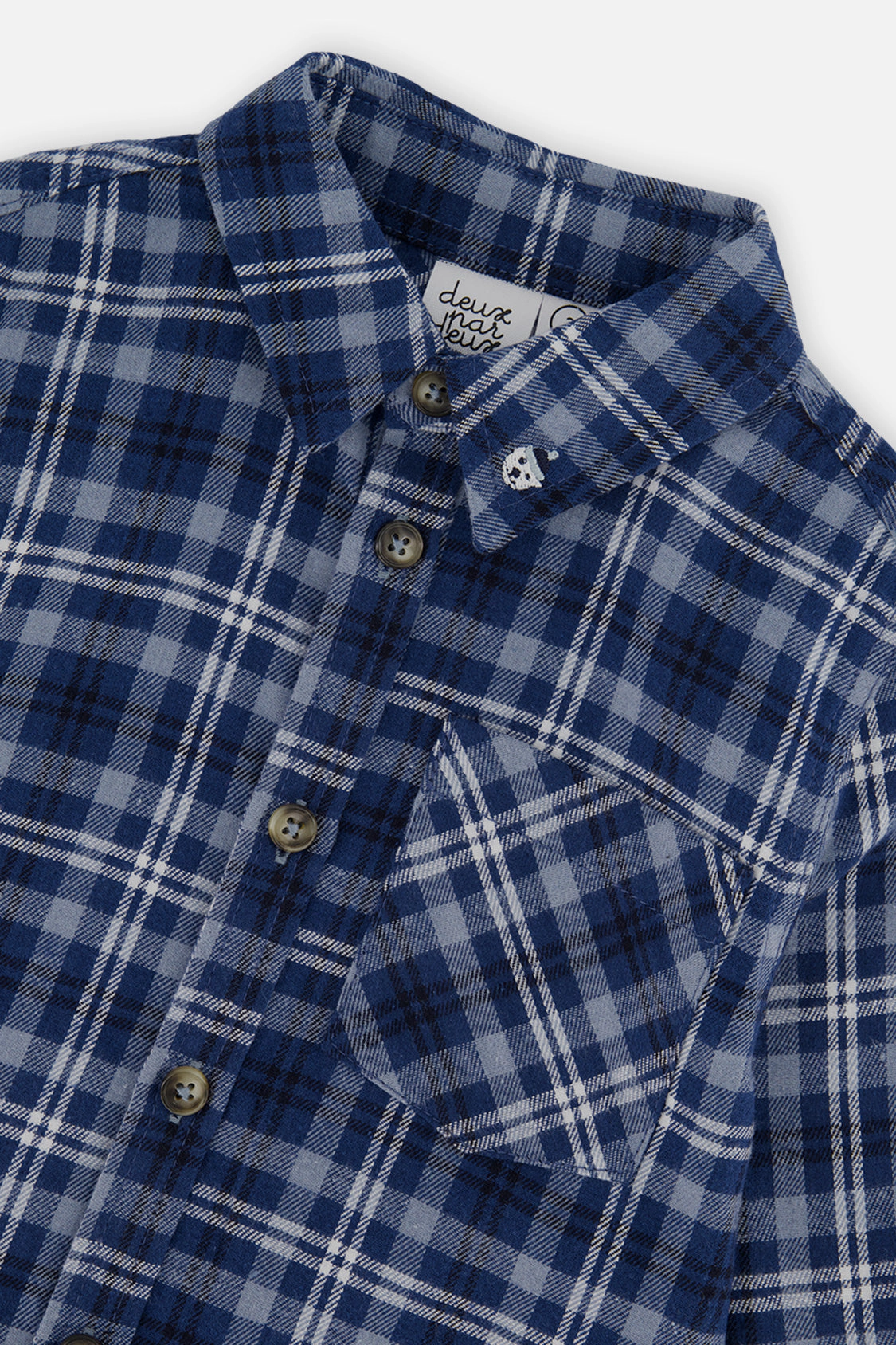 Deux par Boys Button Front Plaid Shirt with Chest Pocket