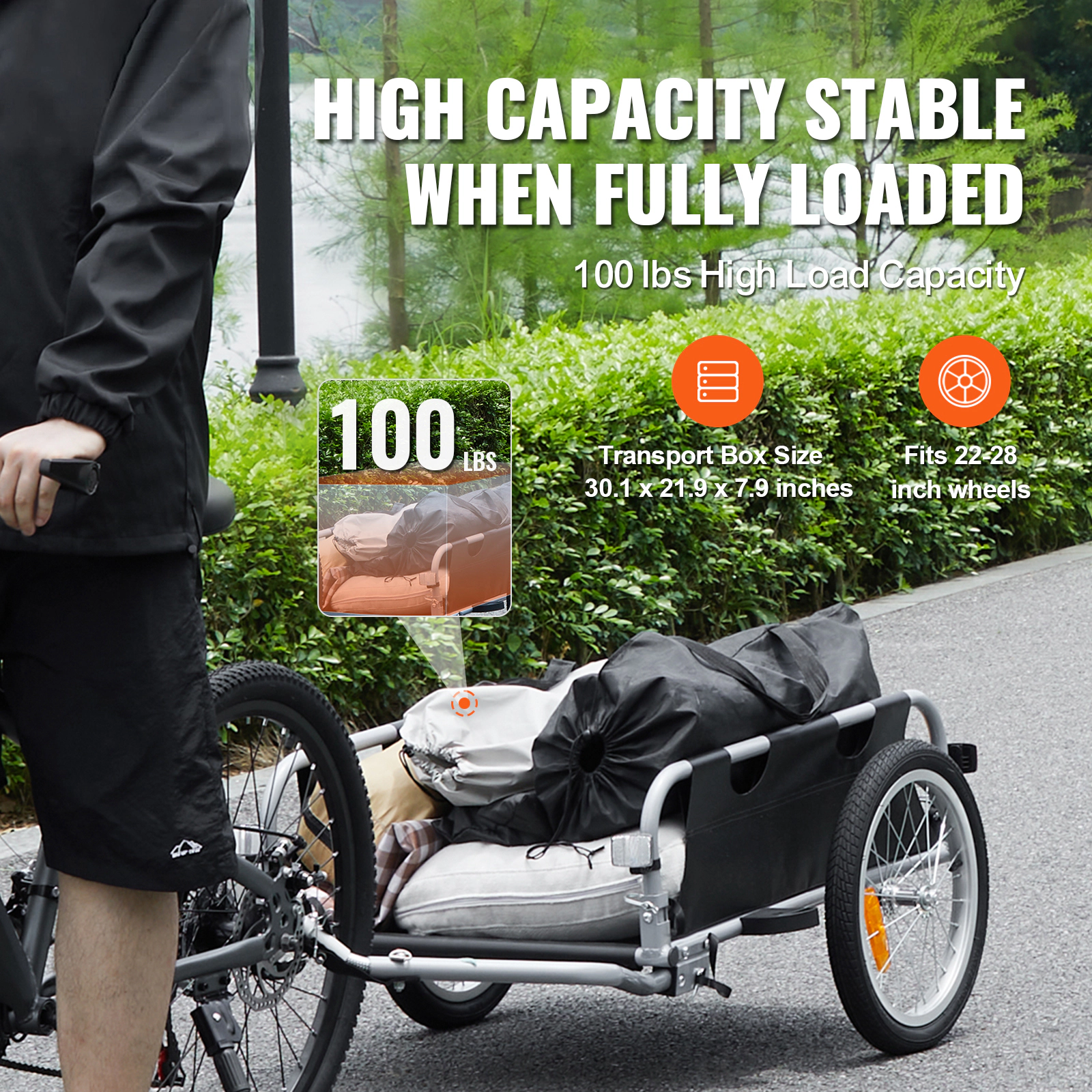 HONGGE Bike Cargo Trailer Capacity Heavy-Duty Bicycle Wagon Cart Foldable Compact Storage with Universal Hitch Bike