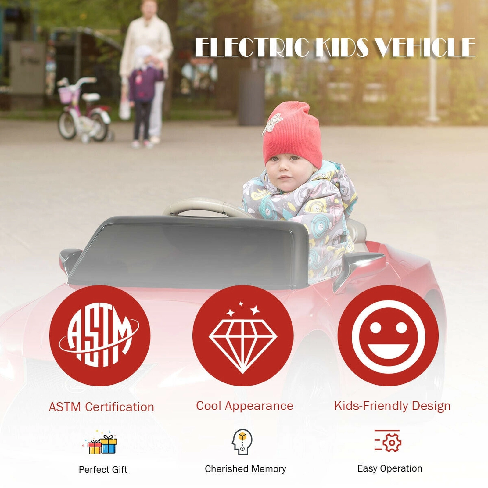 12V Kids Ride On Sports Car Parent Remote Openable Doors LED Lights Battery Powered Electric Car Seat Belt Ages 3+ Red